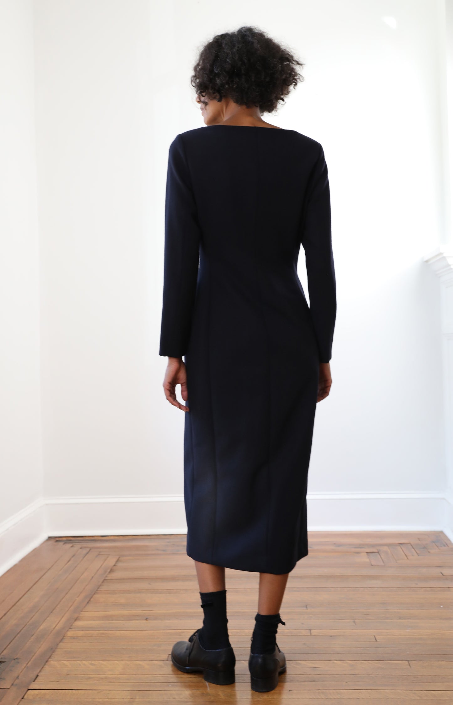 Navy Tense Wool Double Clothing Front Zip Dress