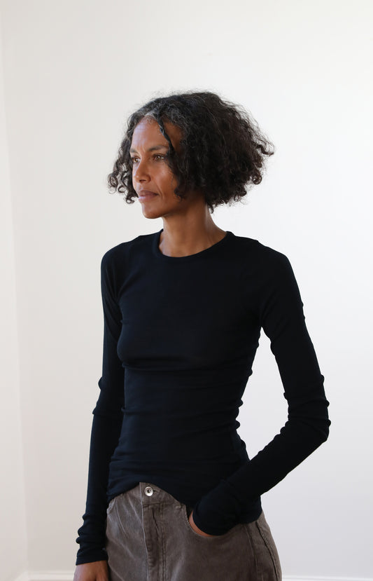 Wool Silk Soft Rib Long Sleeve Tee