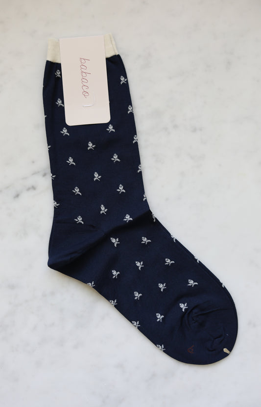 Navy Fleur de Lis Socks