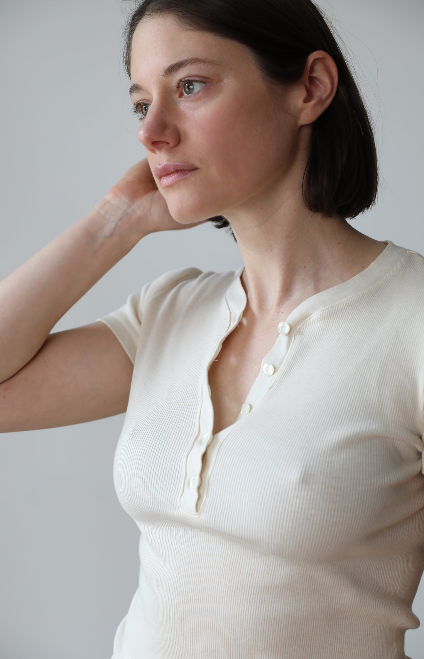 Ivory Cotton Silk Henley