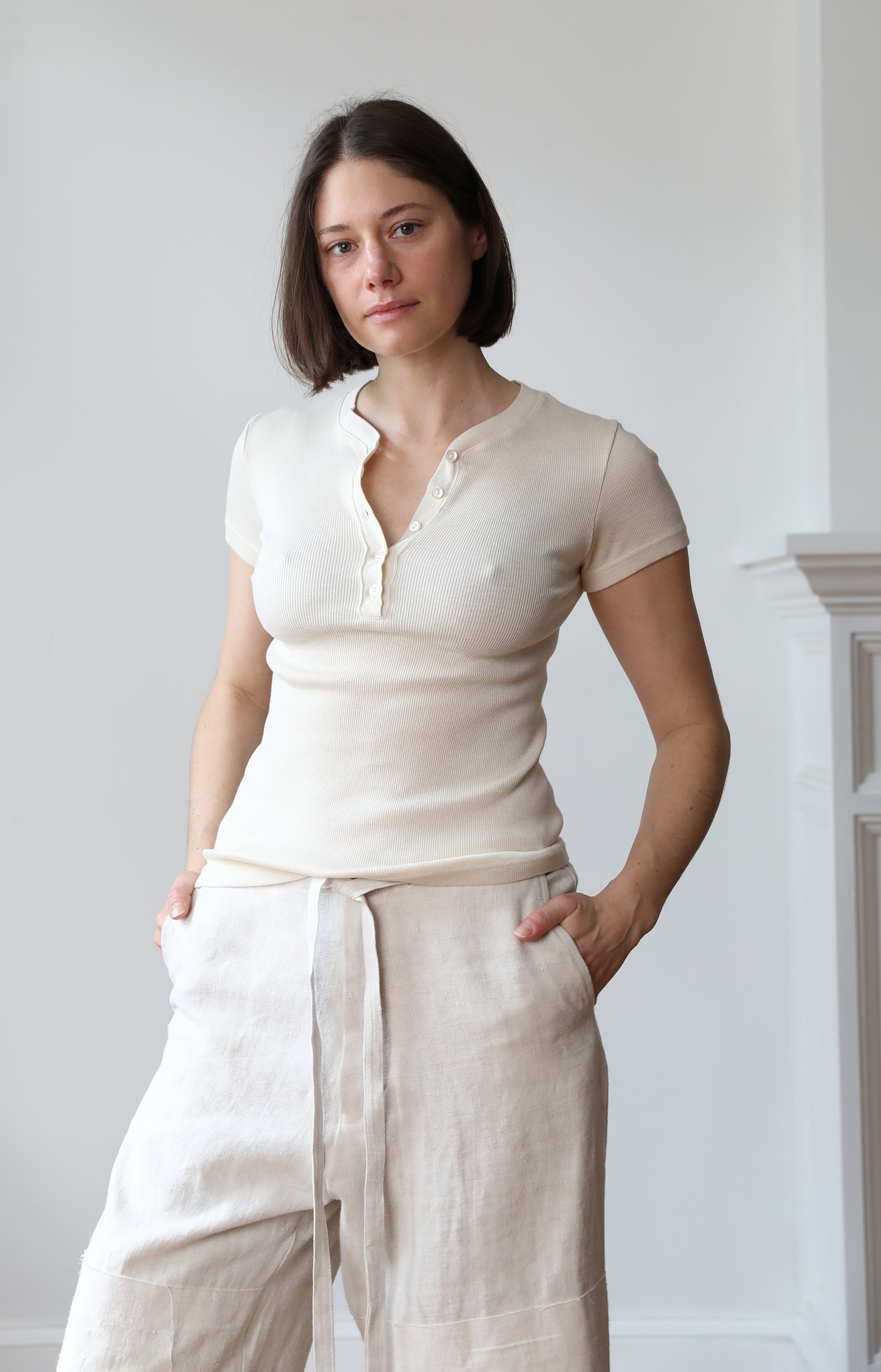 Ivory Cotton Silk Henley