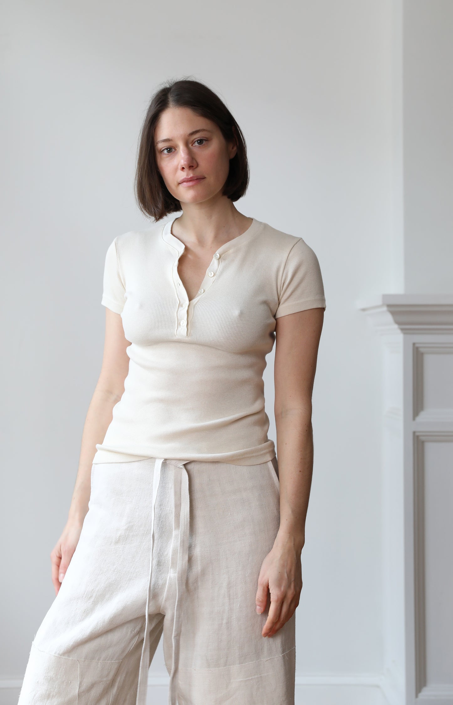 Ivory Cotton Silk Henley