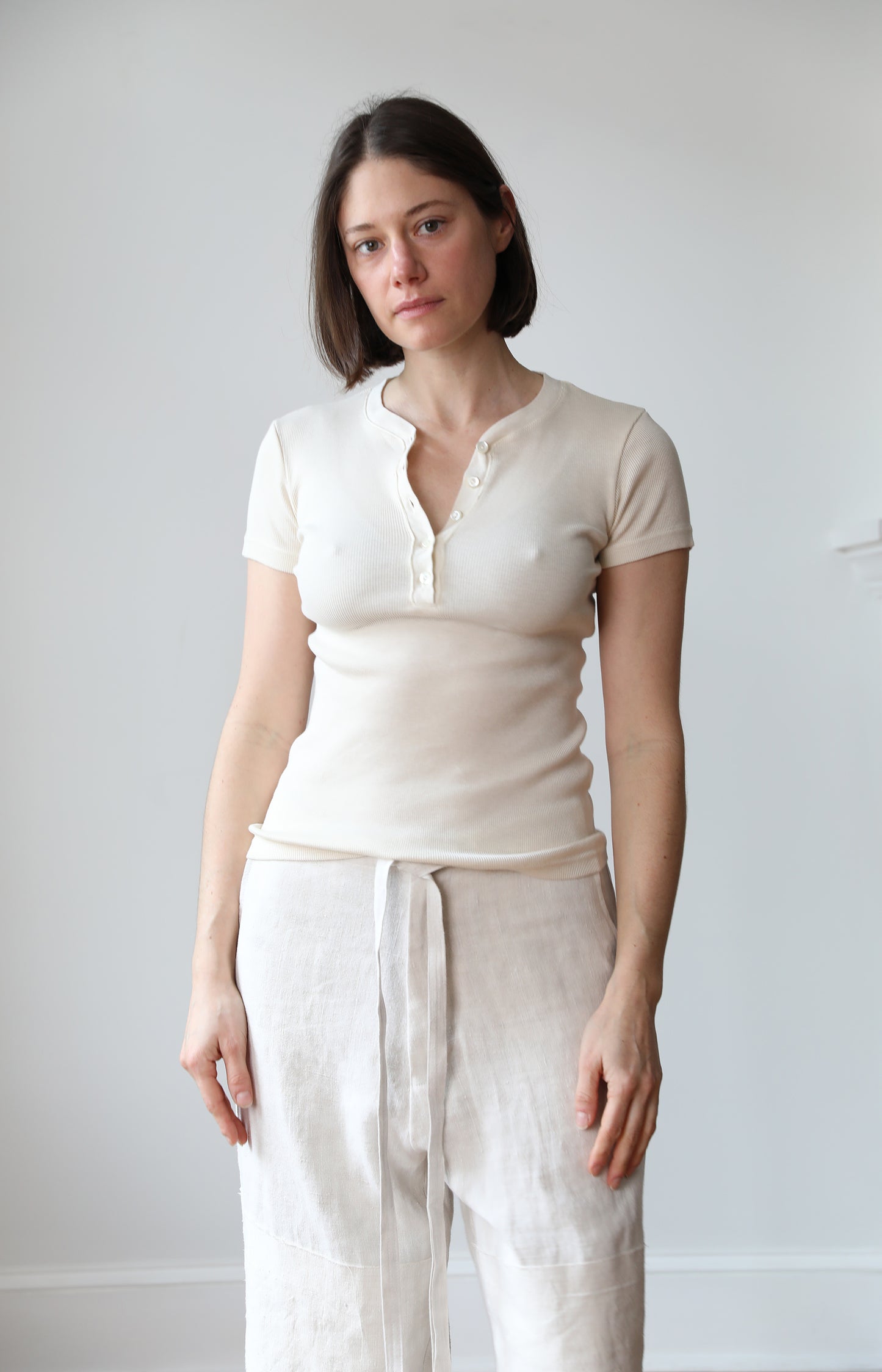 Ivory Cotton Silk Henley