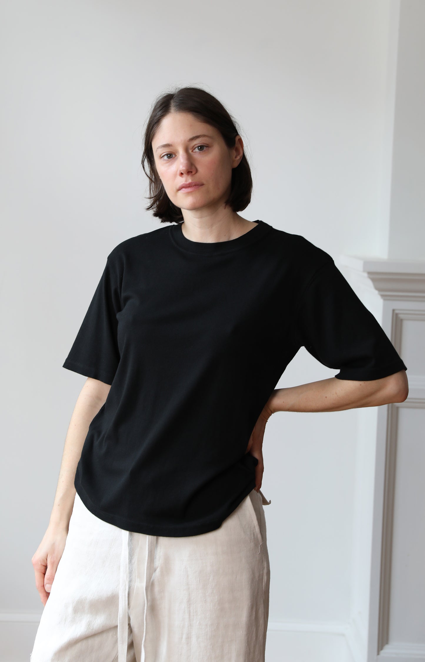 Black Cotton Silk Relaxed Tee