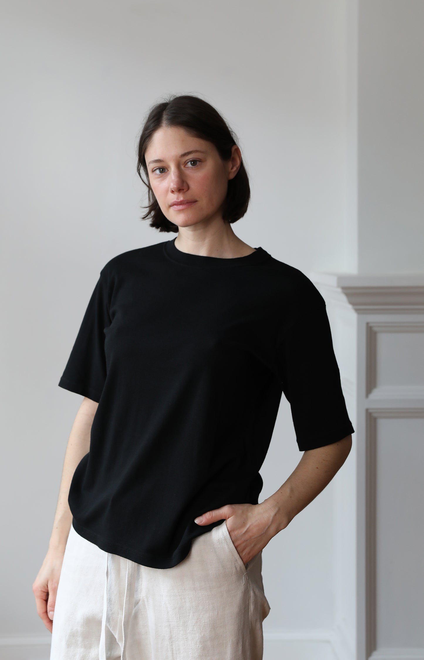 Black Cotton Silk Relaxed Tee