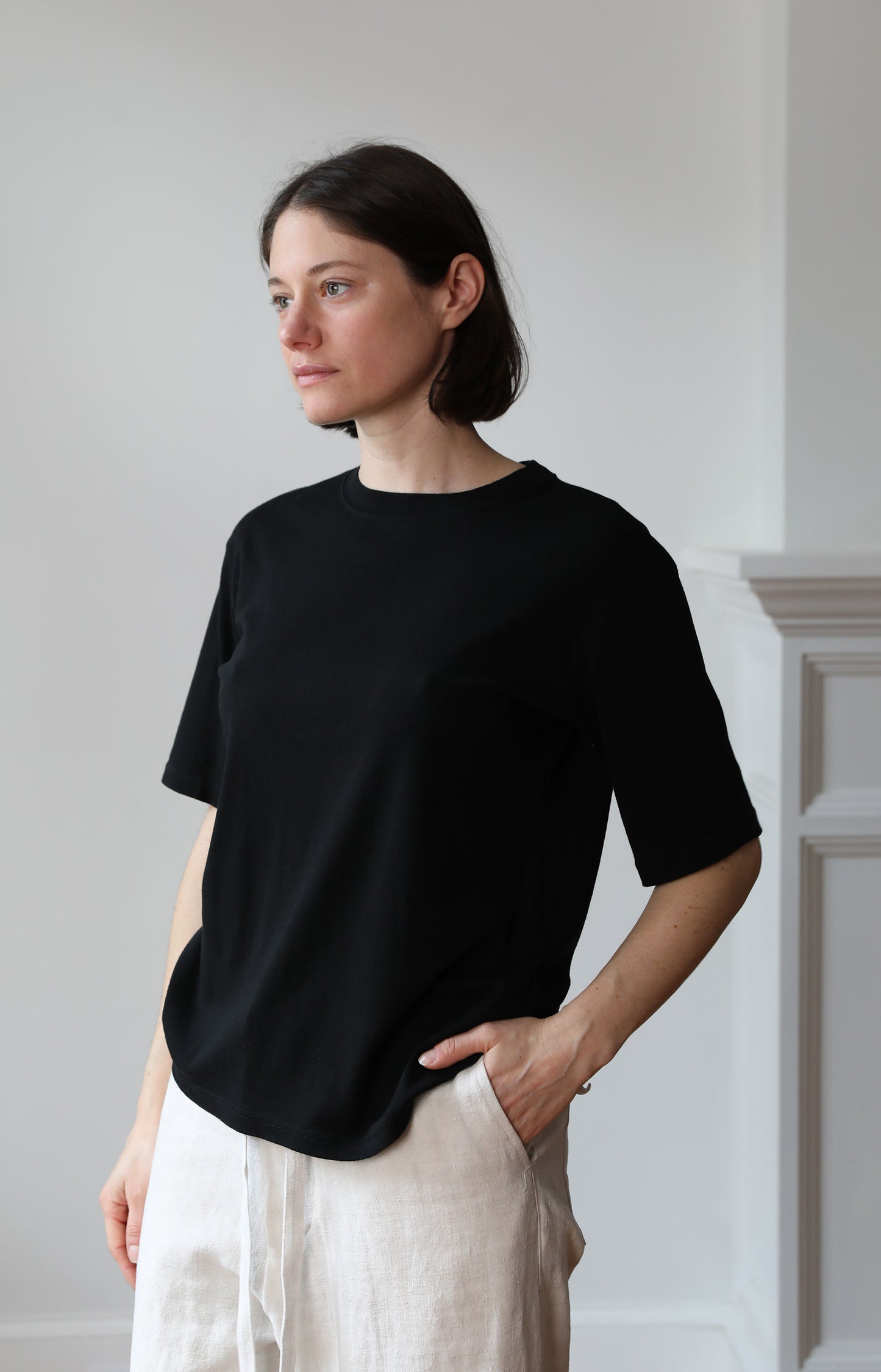Black Cotton Silk Relaxed Tee