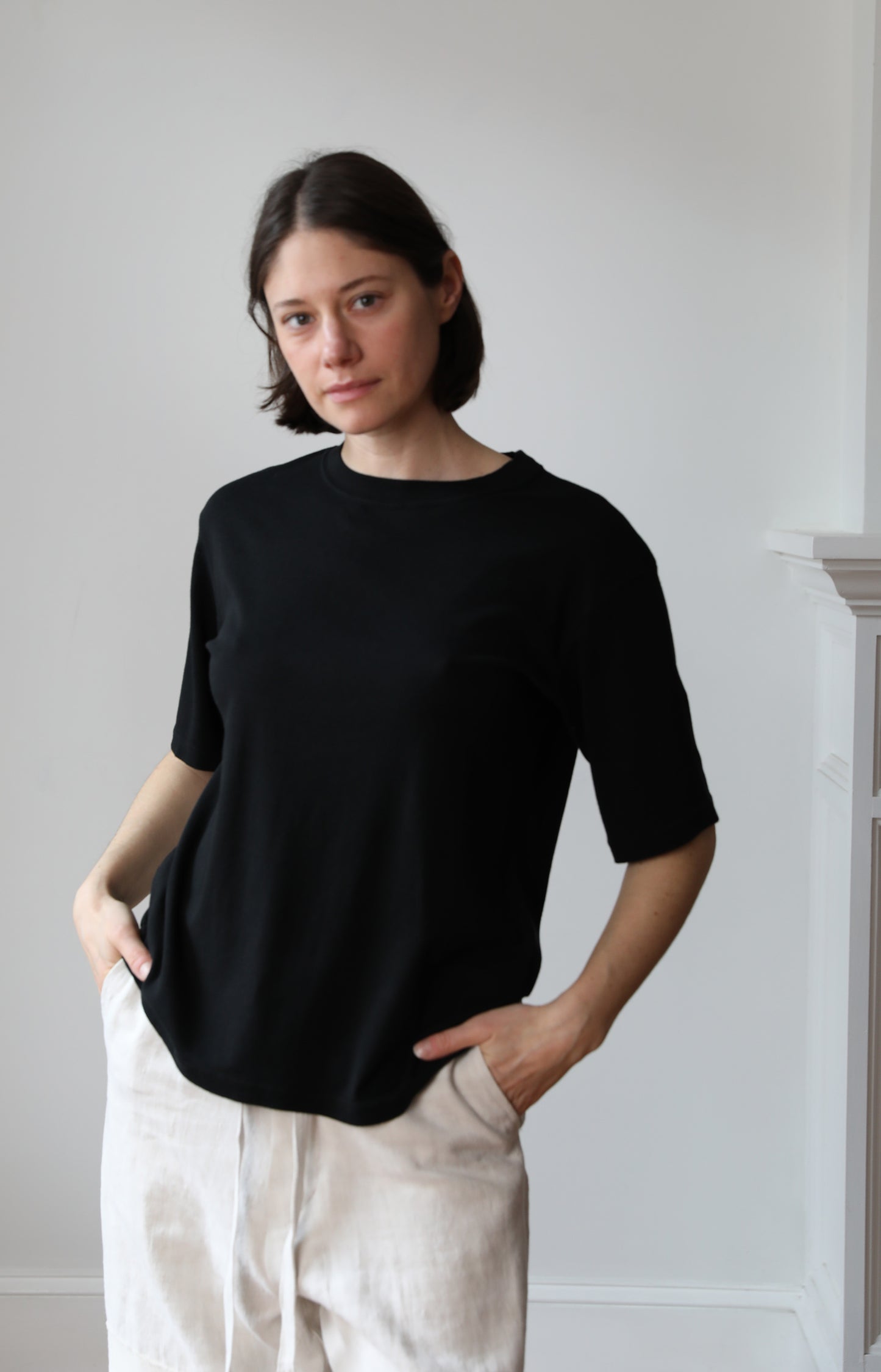 Black Cotton Silk Relaxed Tee