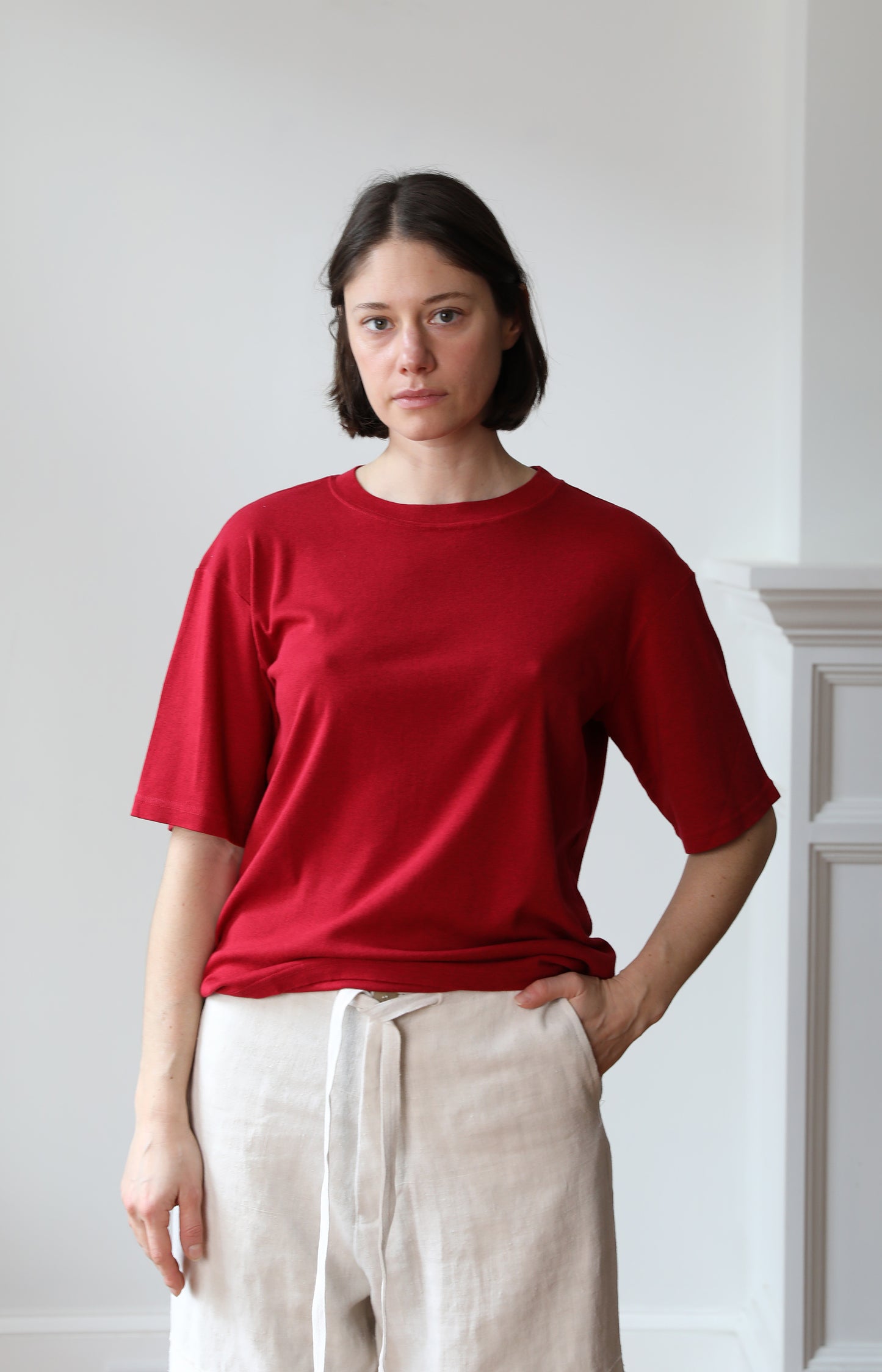 Red Cotton Silk Relaxed Tee