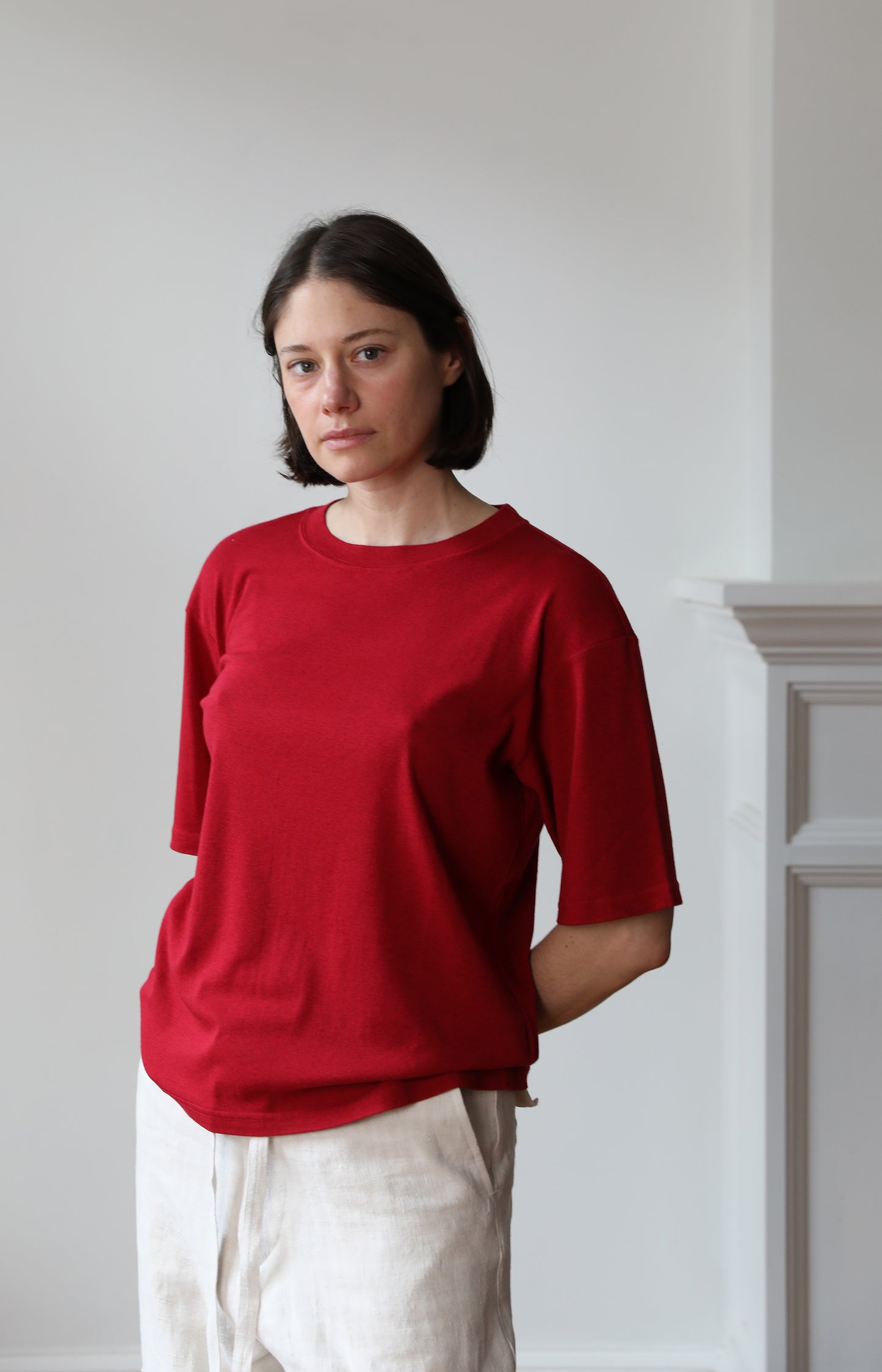 Red Cotton Silk Relaxed Tee