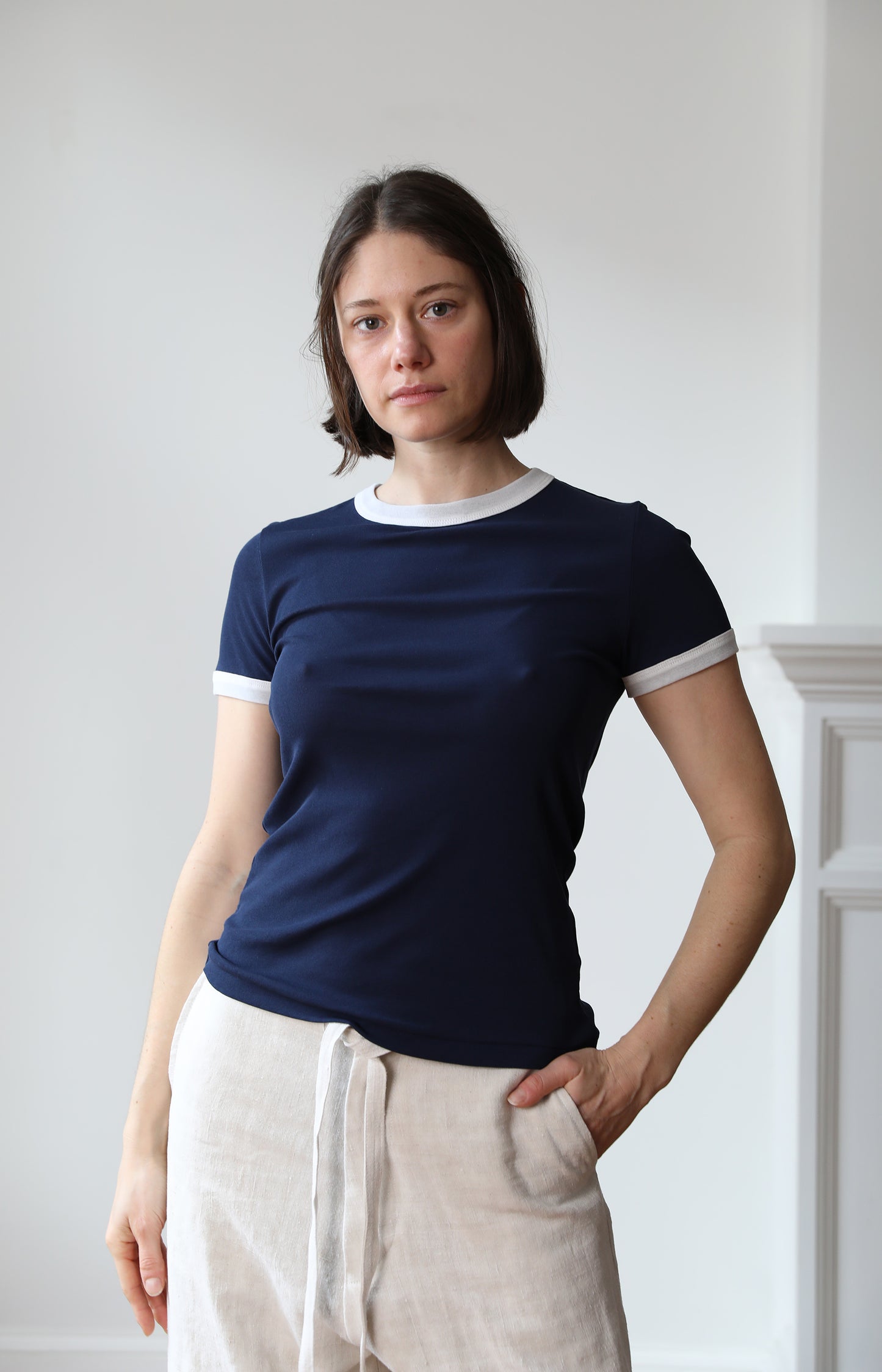 Navy Twisted Cotton T-Shirt