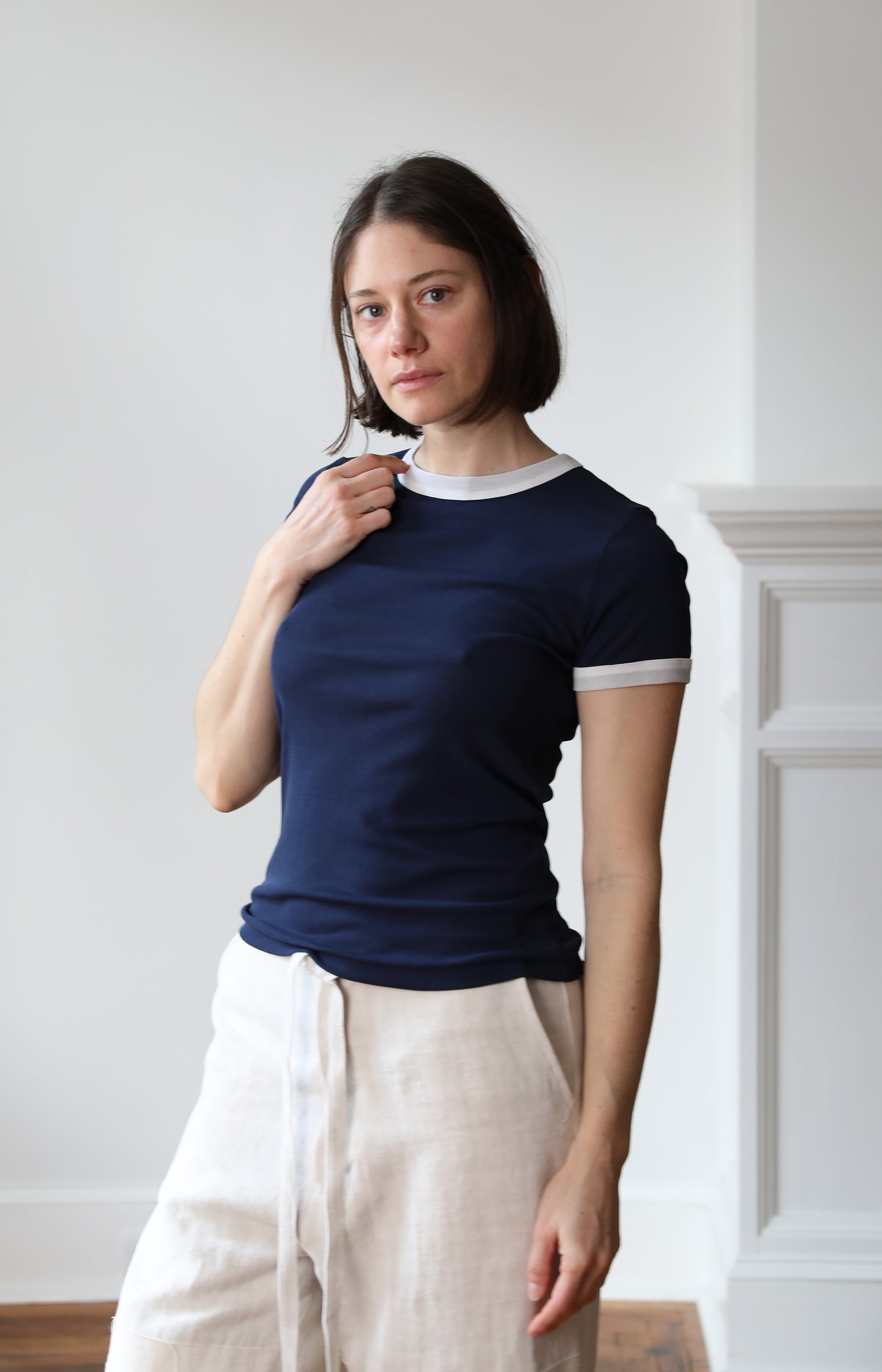 Navy Twisted Cotton T-Shirt