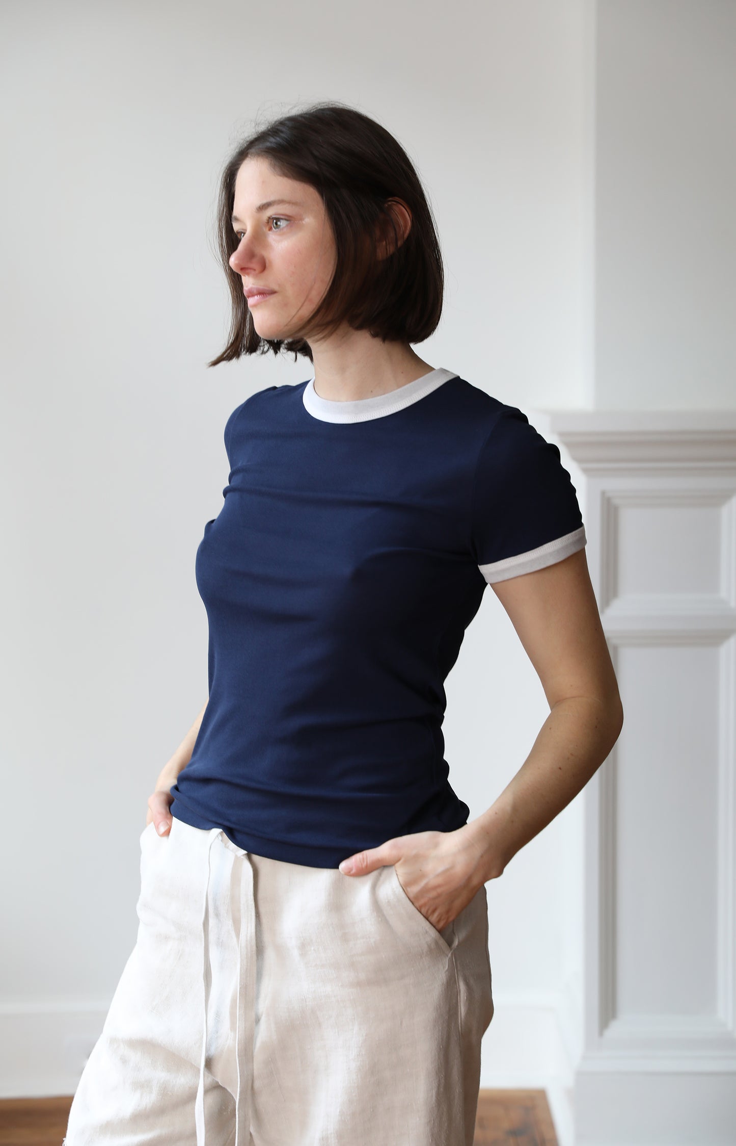 Navy Twisted Cotton T-Shirt