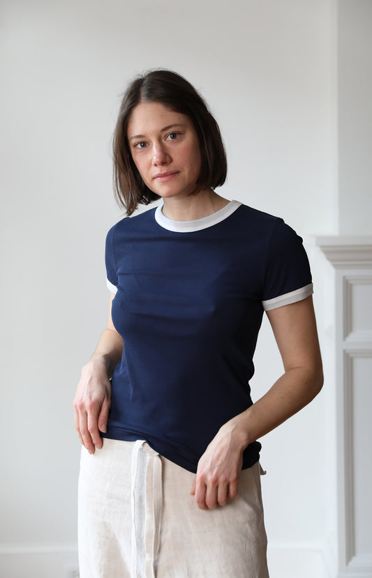 Navy Twisted Cotton T-Shirt
