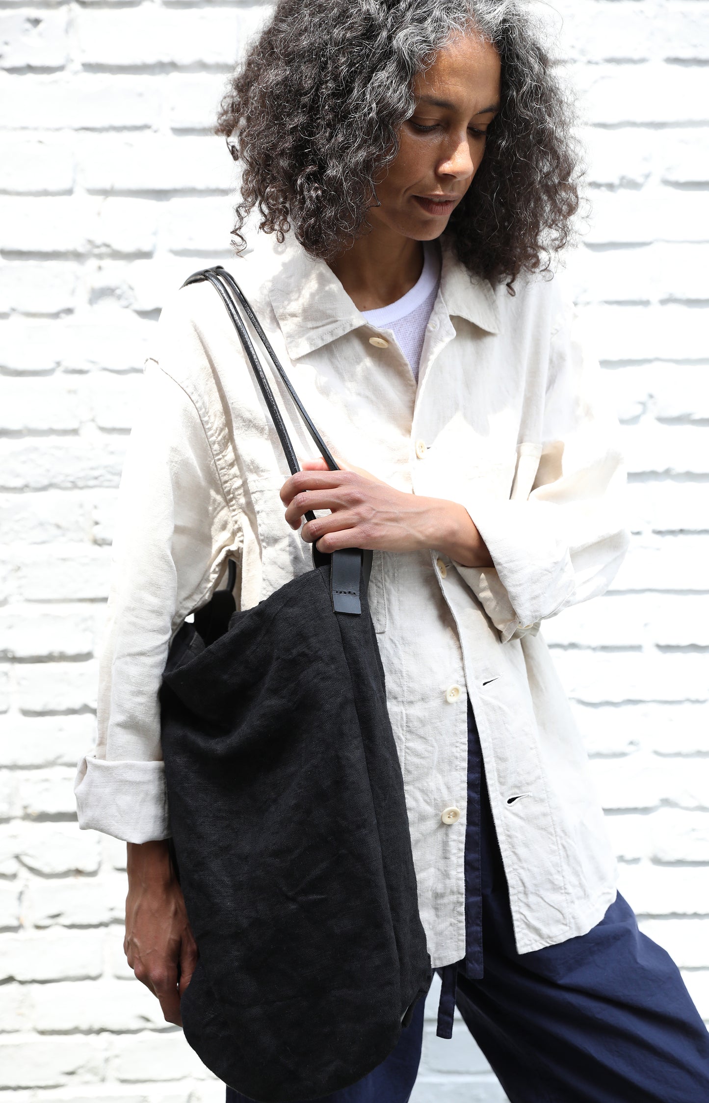 Long Black Linen Bag