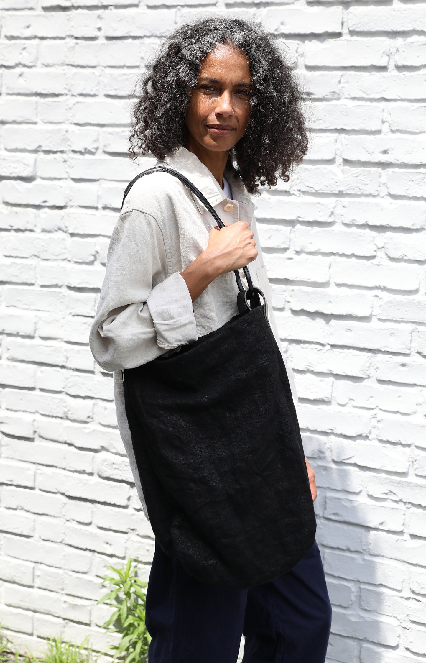 Long Black Linen Bag