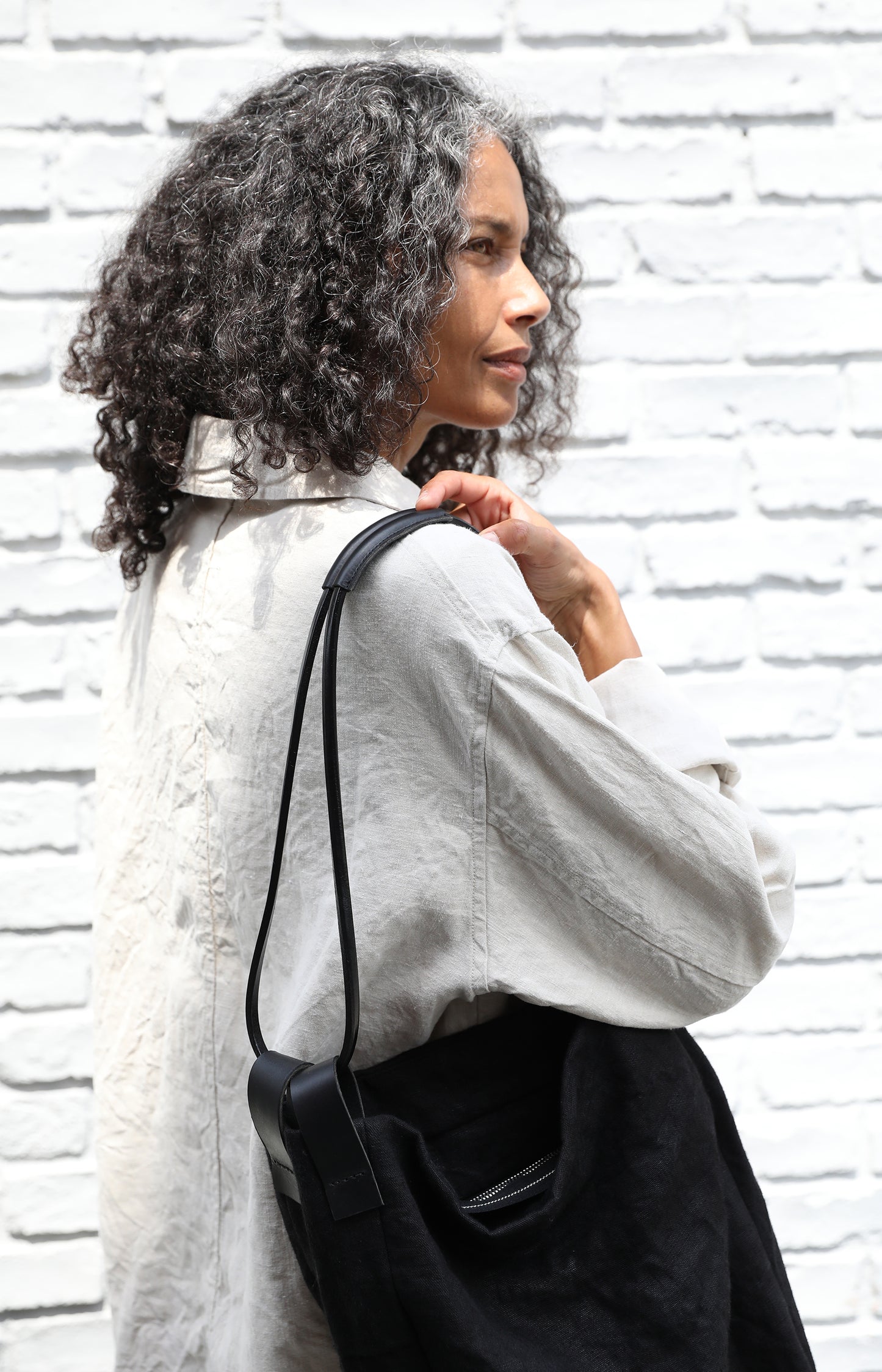 Long Black Linen Bag