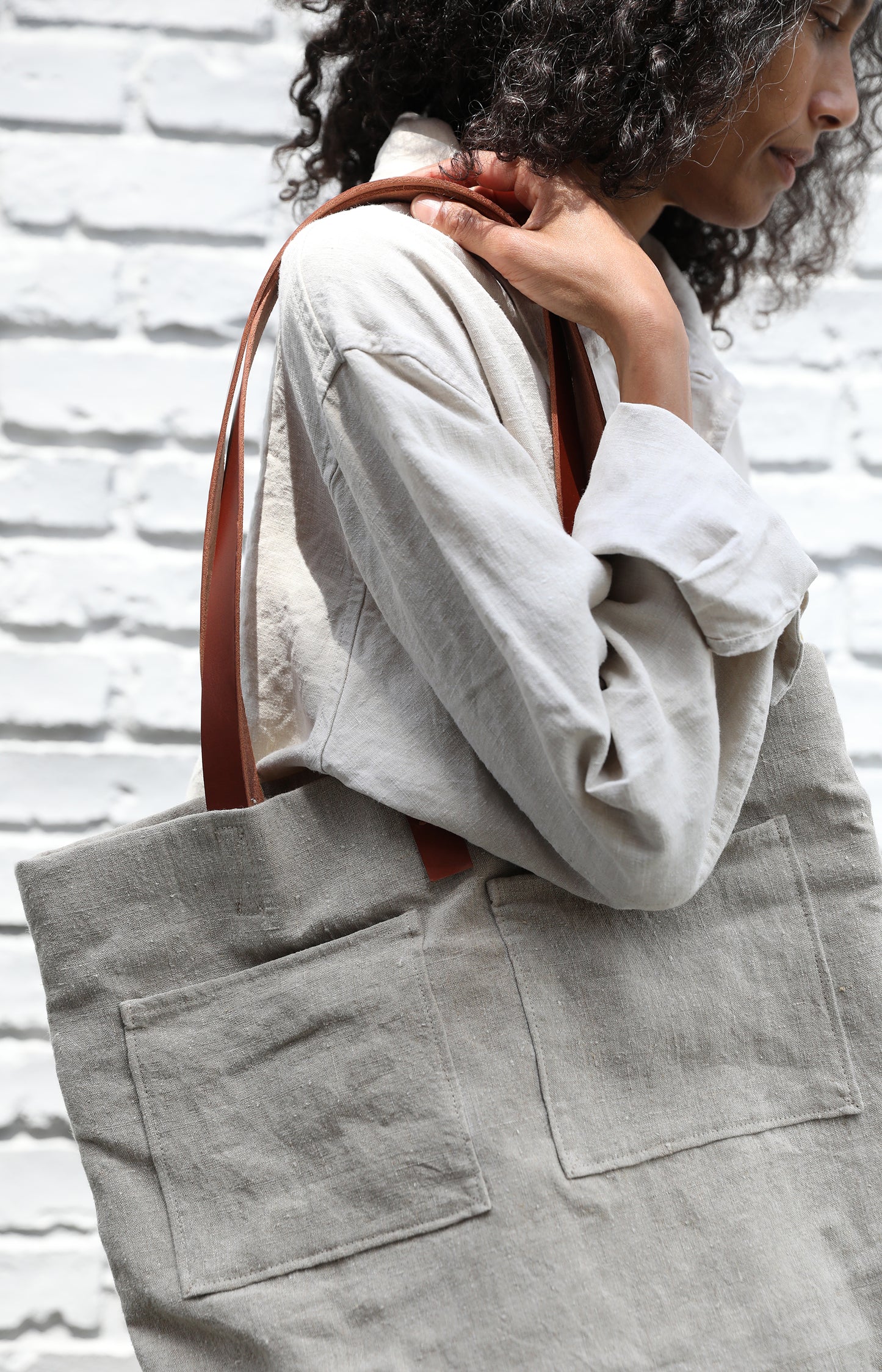 Large Square Natural Linen Bag