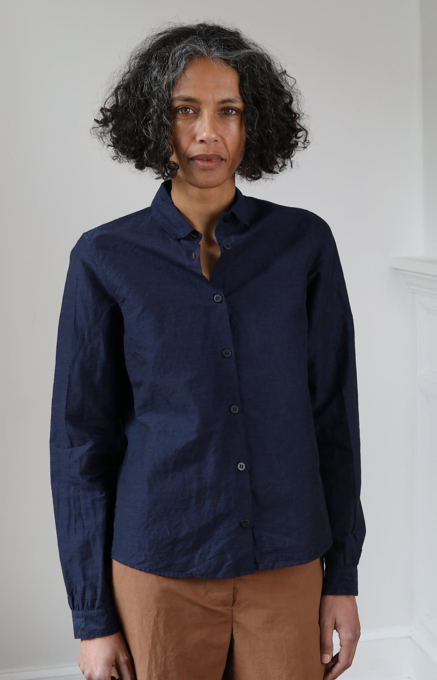 Navy Cotton & Linen Tyrol Shirt