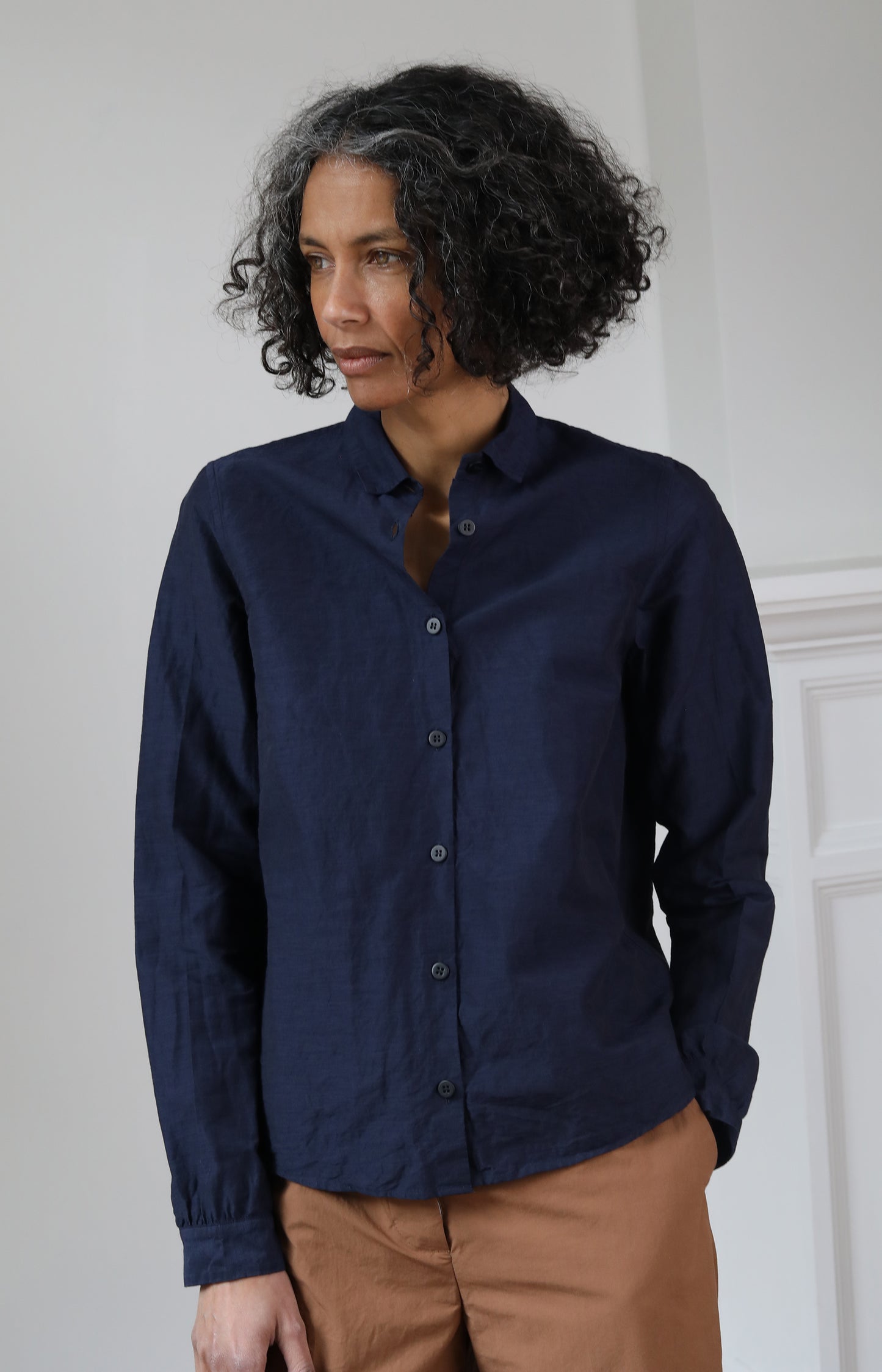 Navy Cotton & Linen Tyrol Shirt