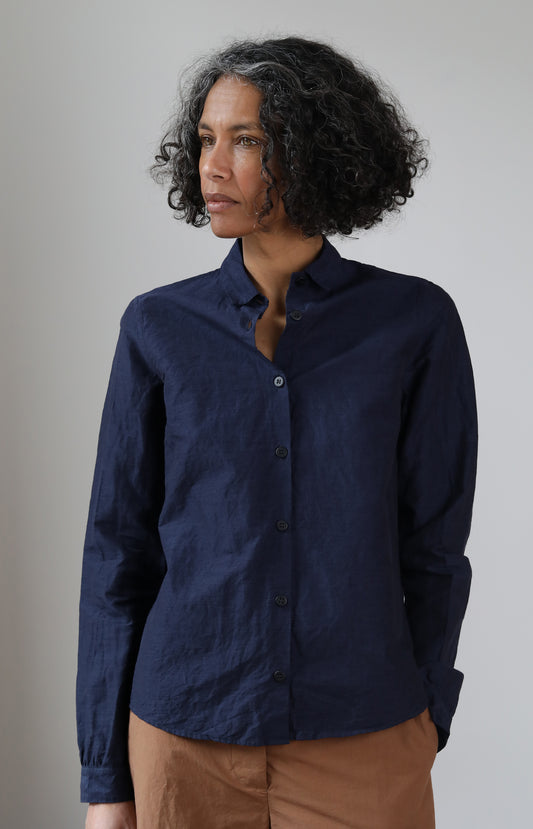 Navy Cotton & Linen Tyrol Shirt