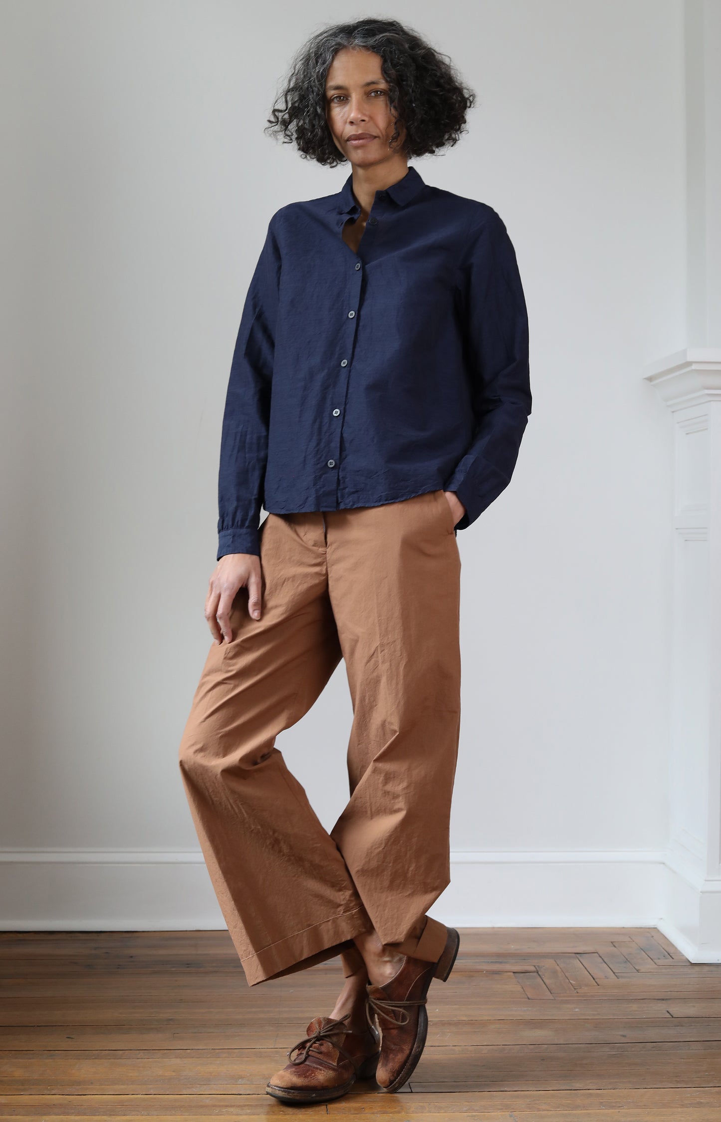 Navy Cotton & Linen Tyrol Shirt