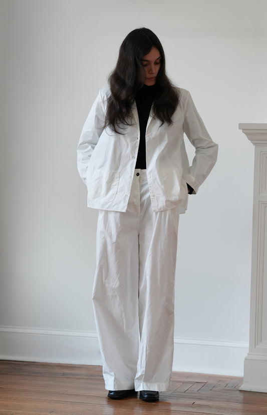 White Cotton Rebby Pants