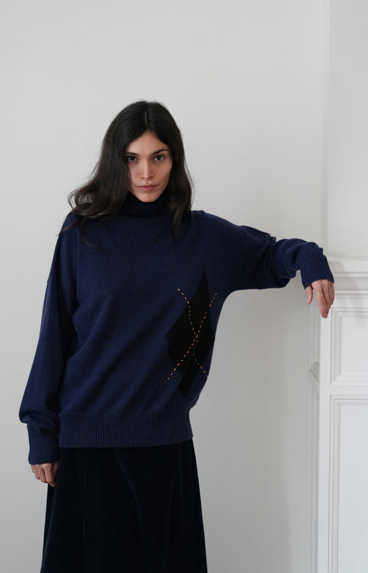 Blue Argyle Turtleneck