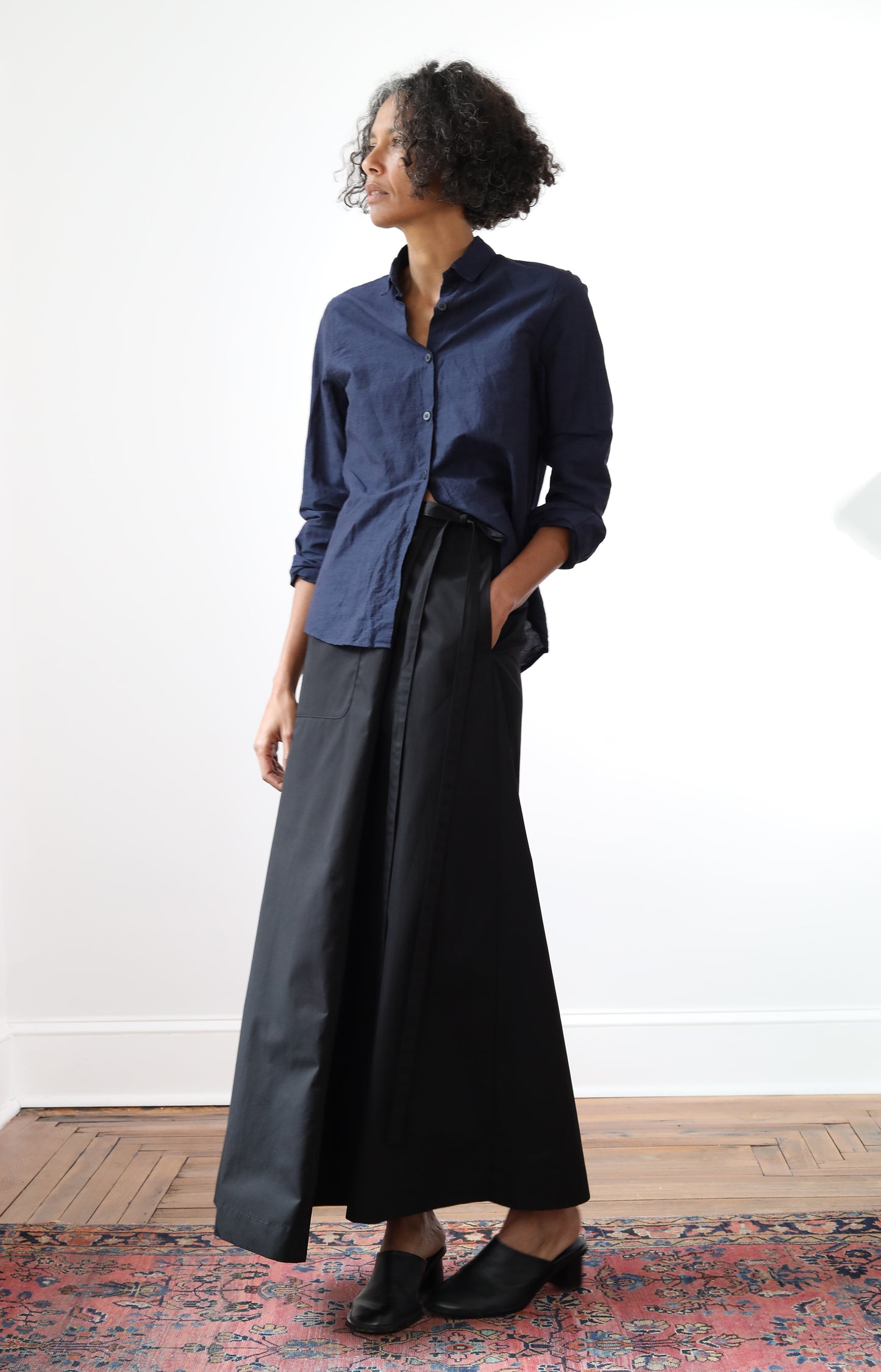 Black Draping Wrap Skirt