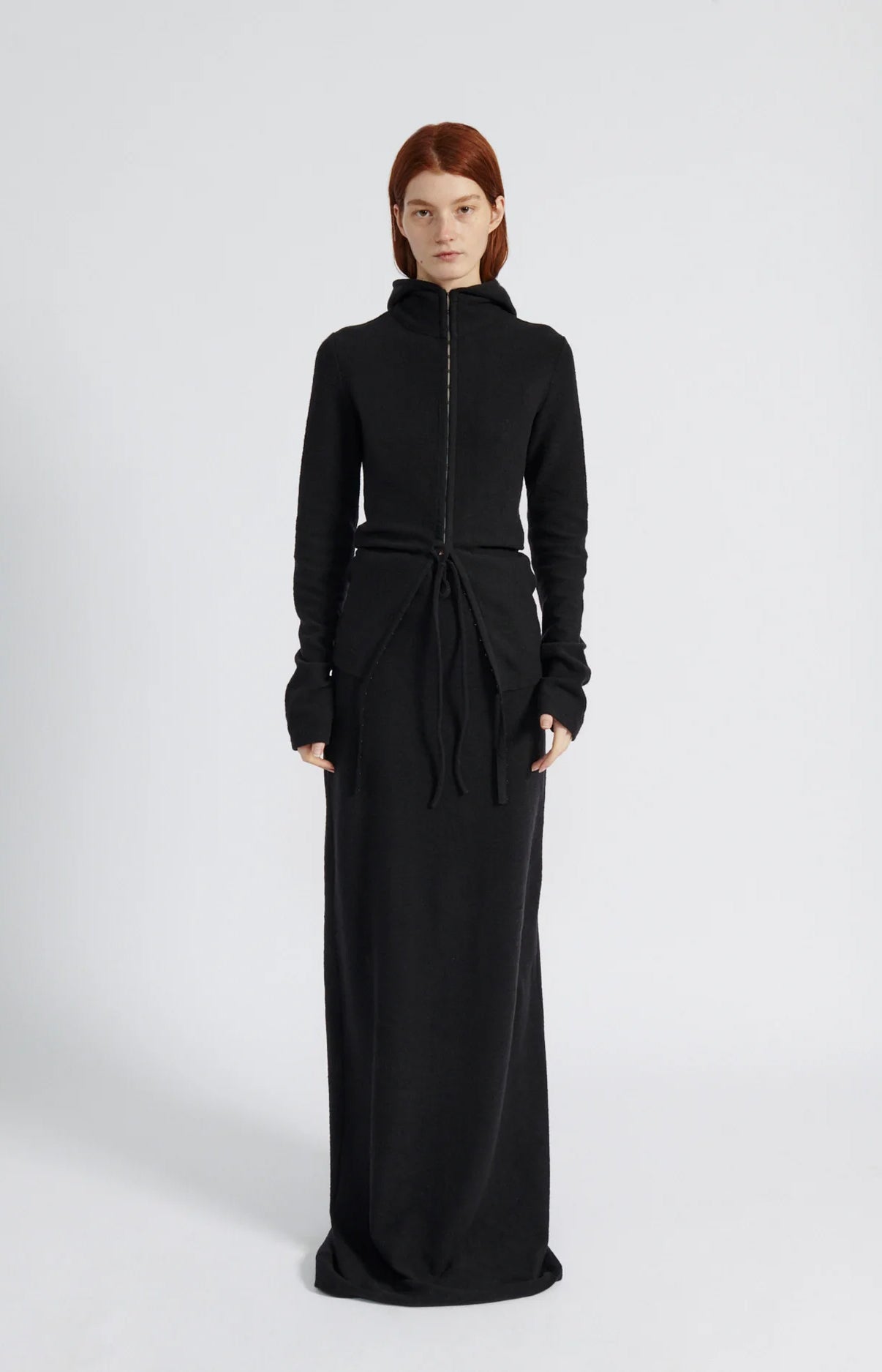 Black Drawstring Wool Skirt
