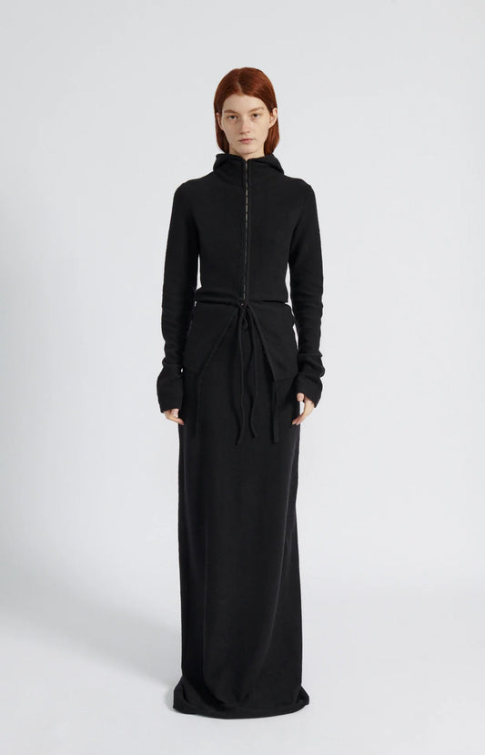 Black Drawstring Wool Skirt
