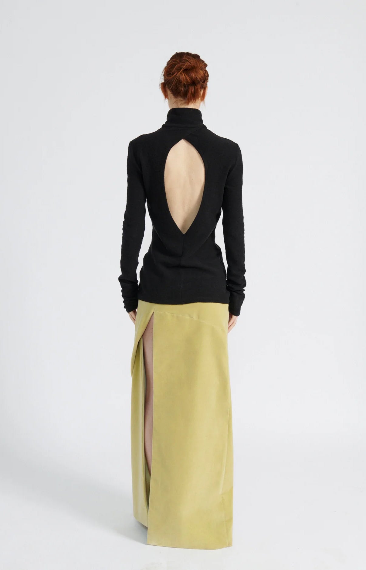 Celery High Slit Draped Skirt