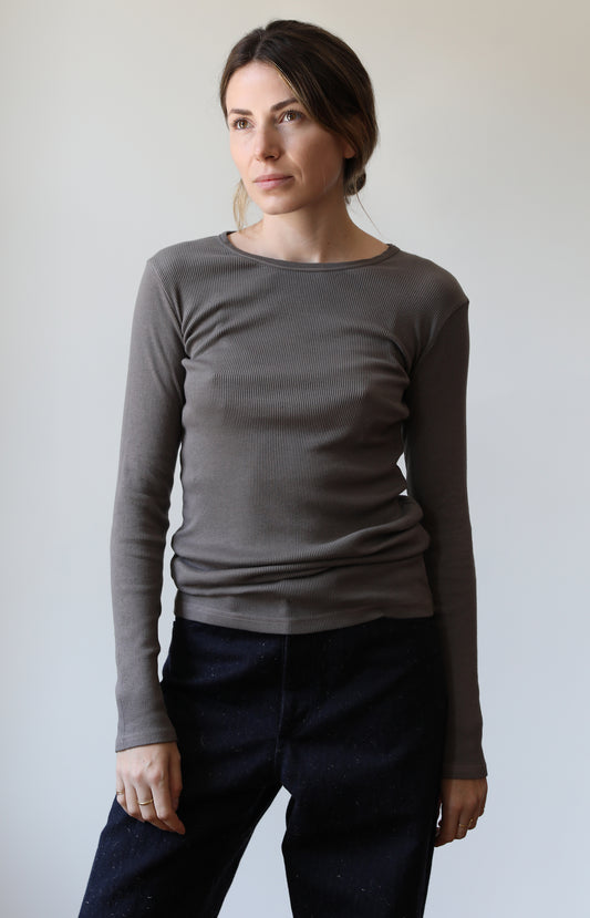 Taupe Ribbed Cotton Cashmere Tee