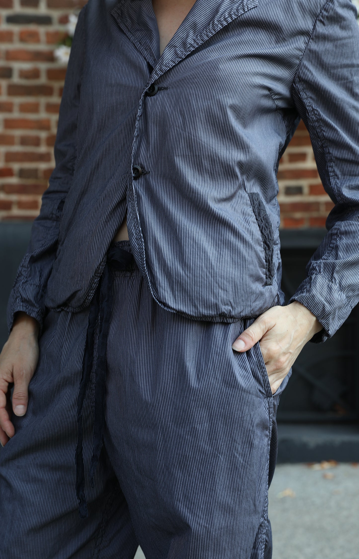 Grey Stripe Cotton Coulisse Pants