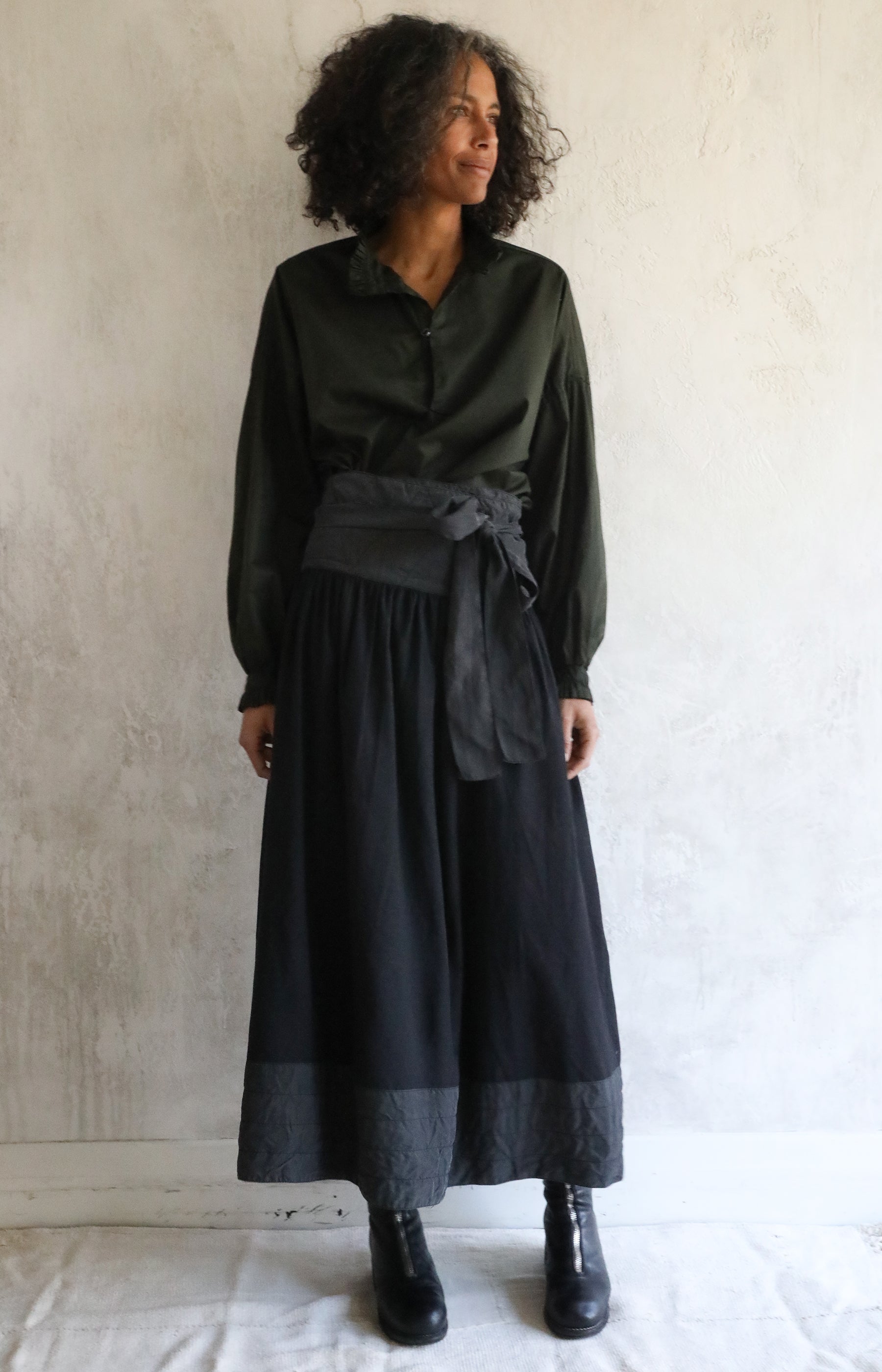 Black Wool Oka Skirt