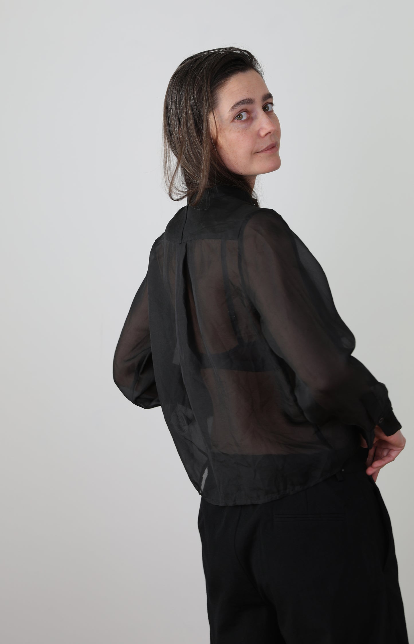 Black Silk Organdy Shirt