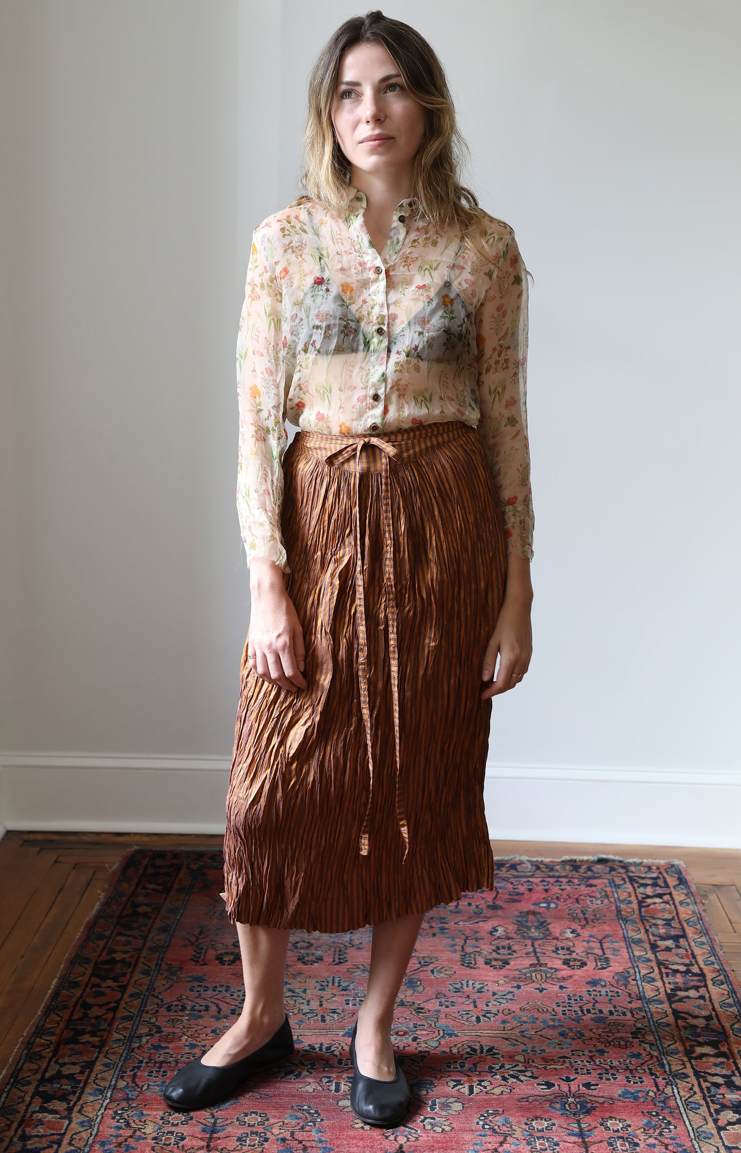 Brown Stripe Silk Skirt