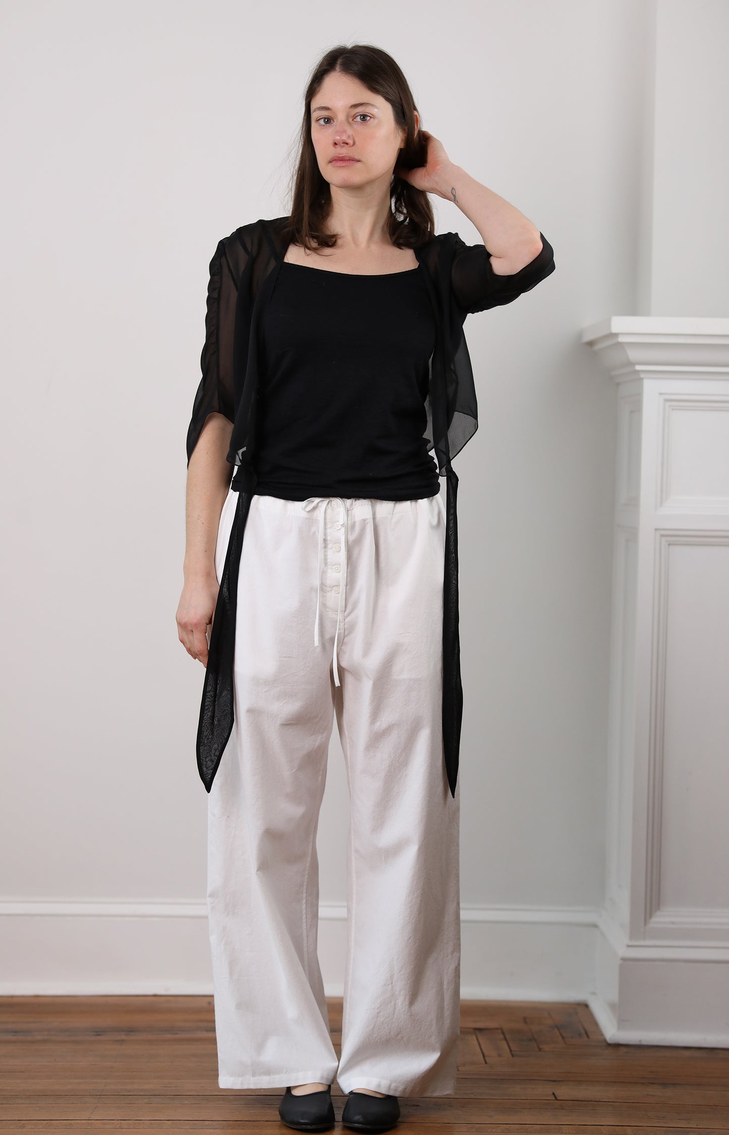 White Cotton Drawstring Pants