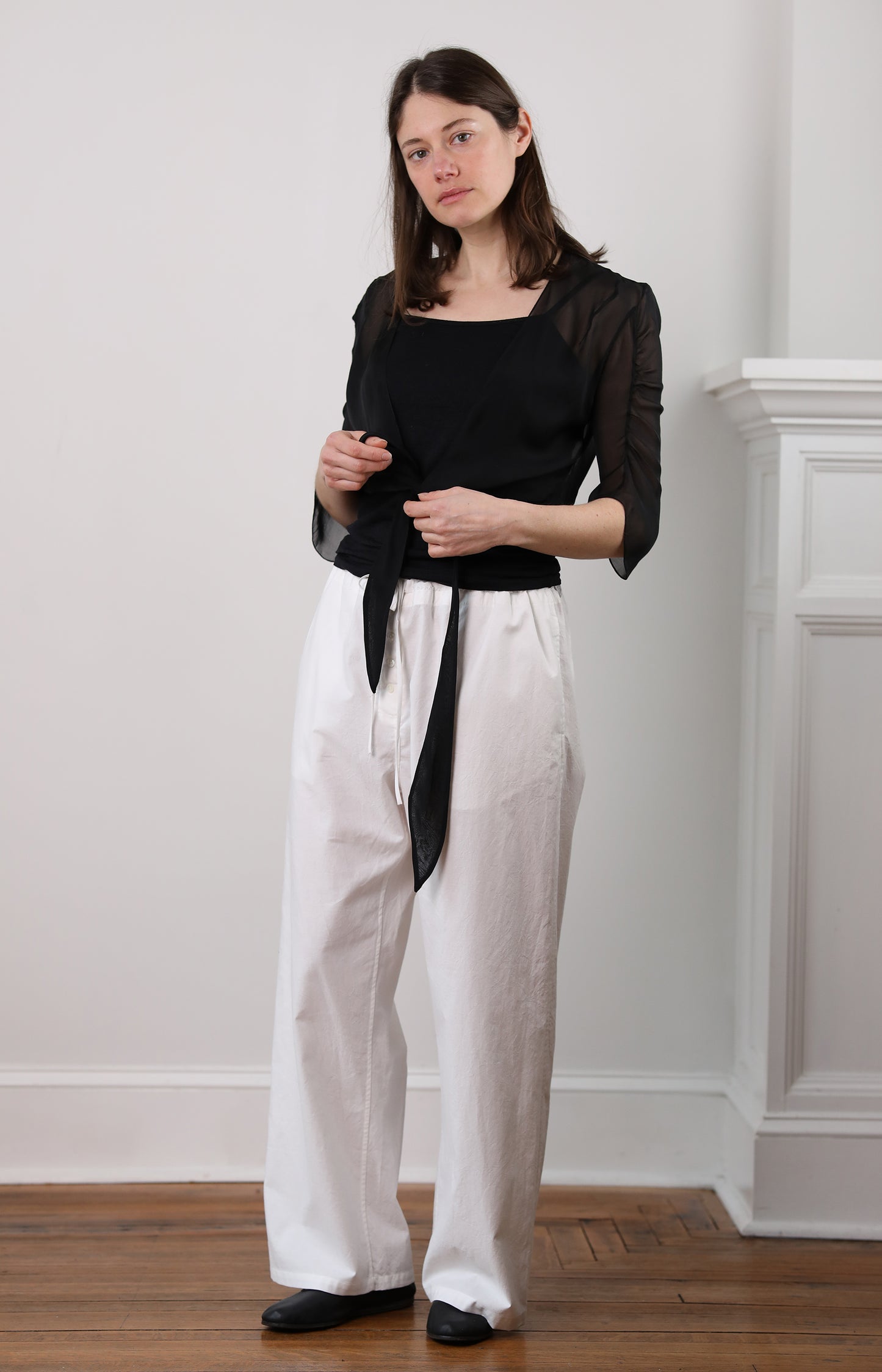 White Cotton Drawstring Pants
