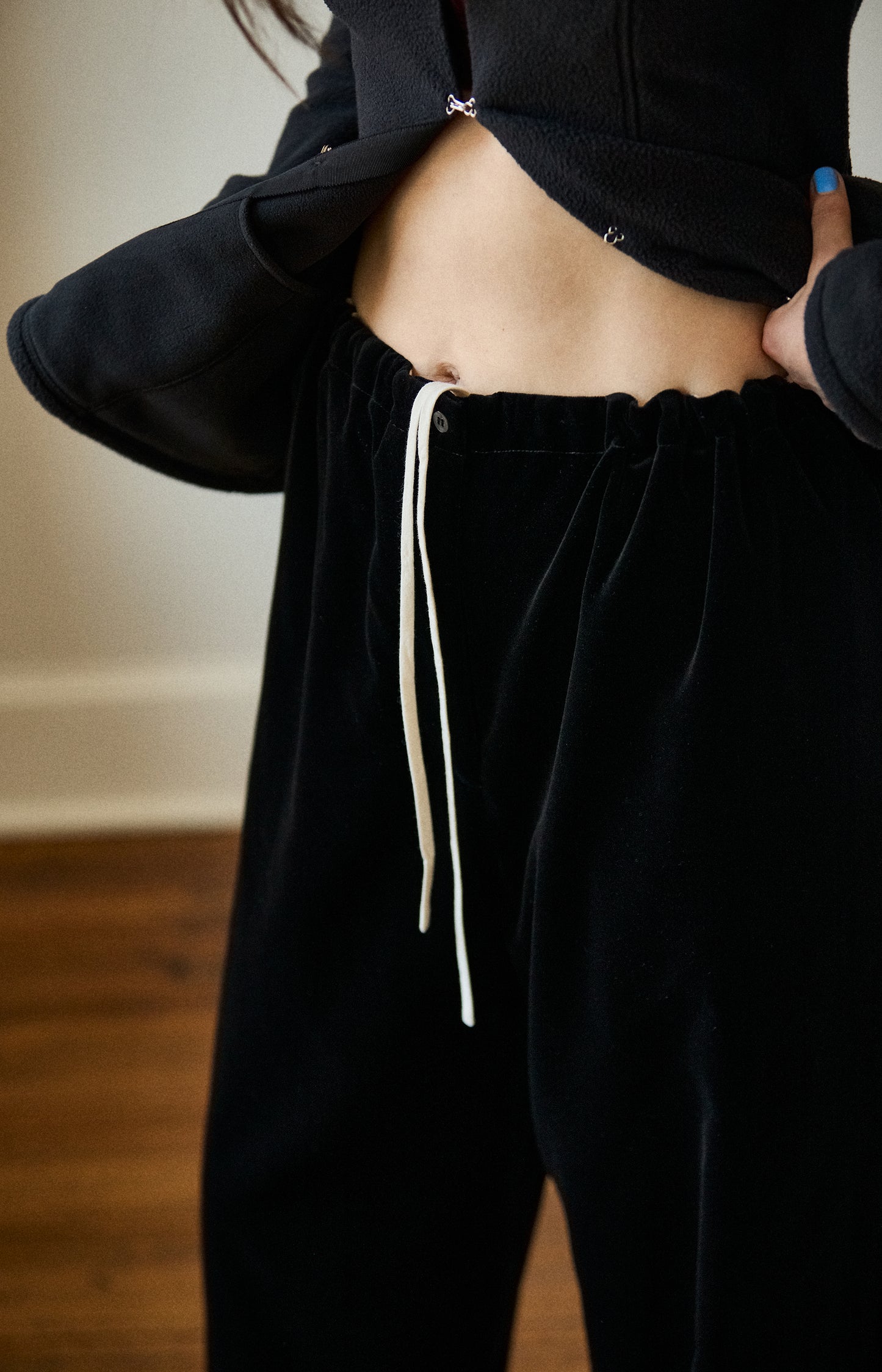 Black Velvet Drawstring Pant