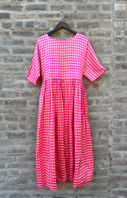 Pink Check Silk Dress