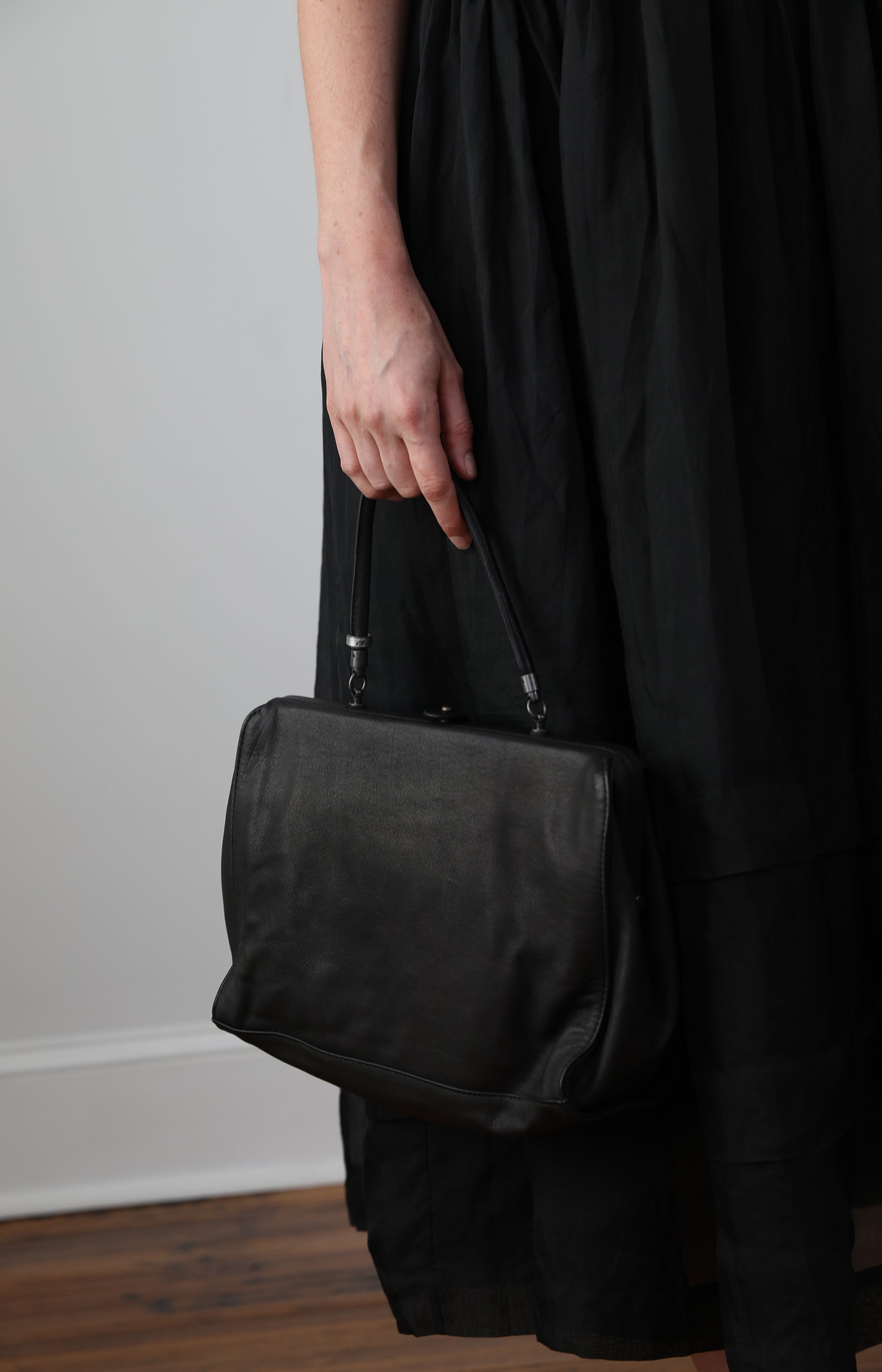 Black Leather Frame Bag
