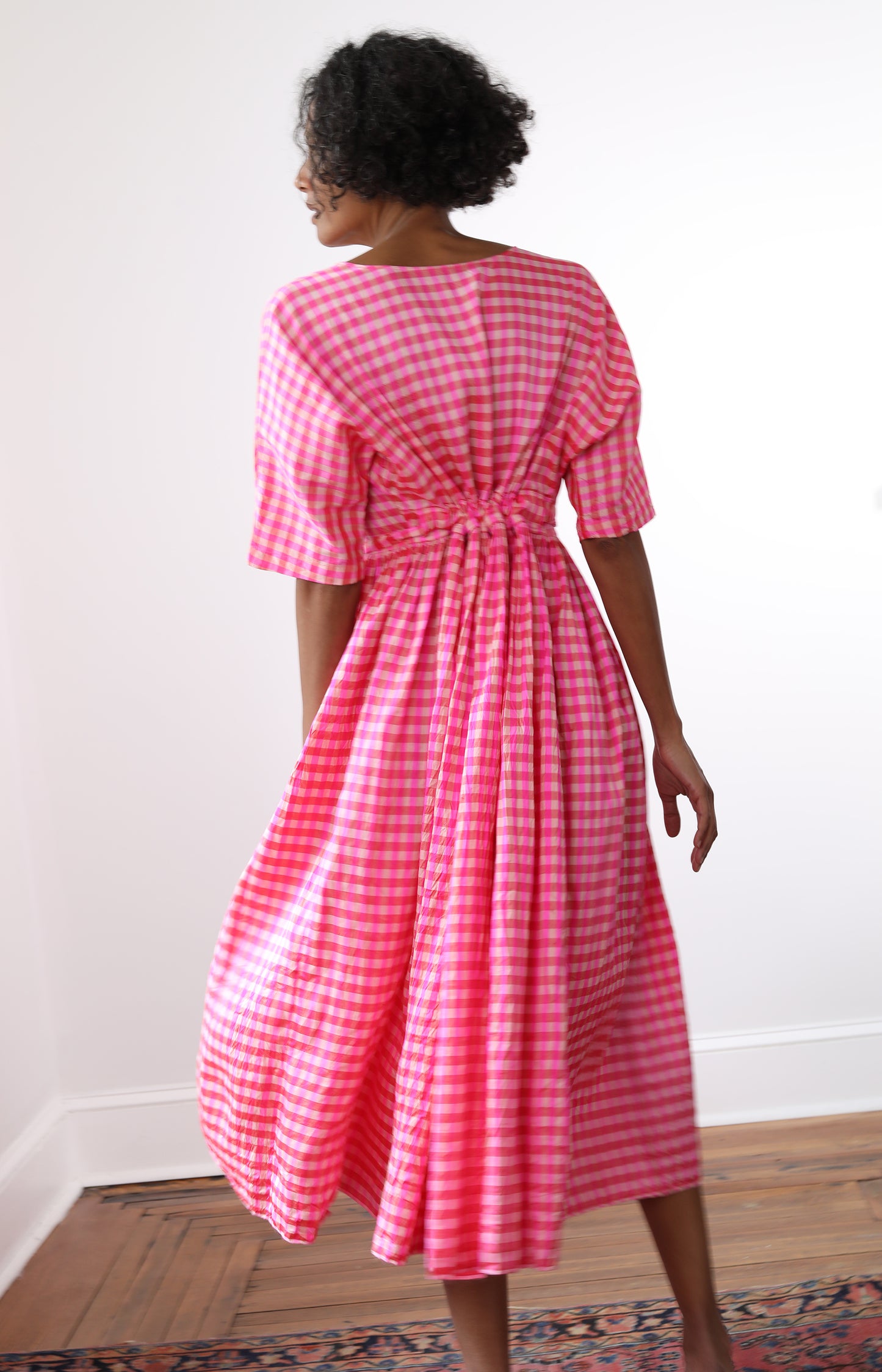 Pink Check Silk Dress
