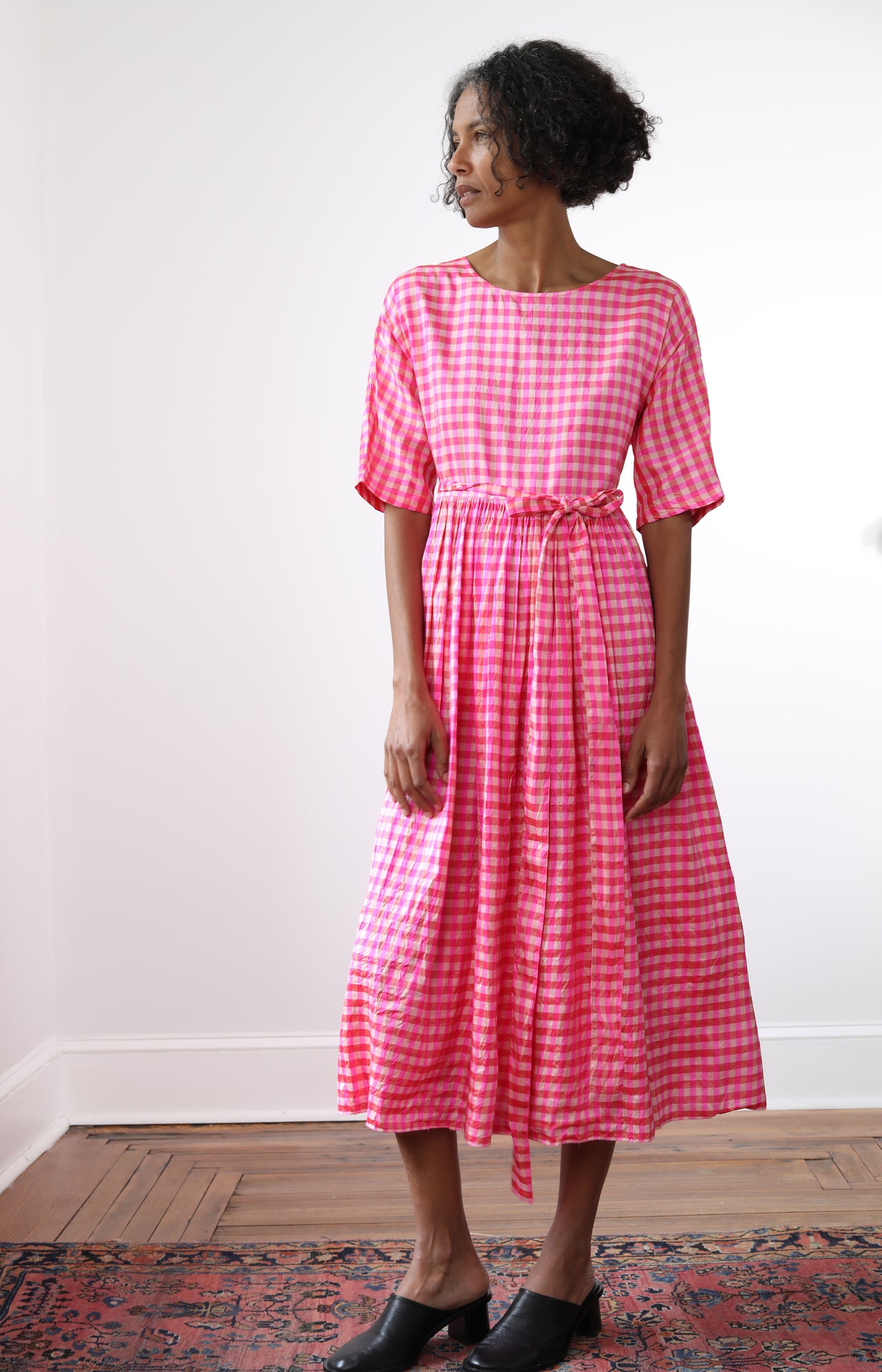 Pink Check Silk Dress
