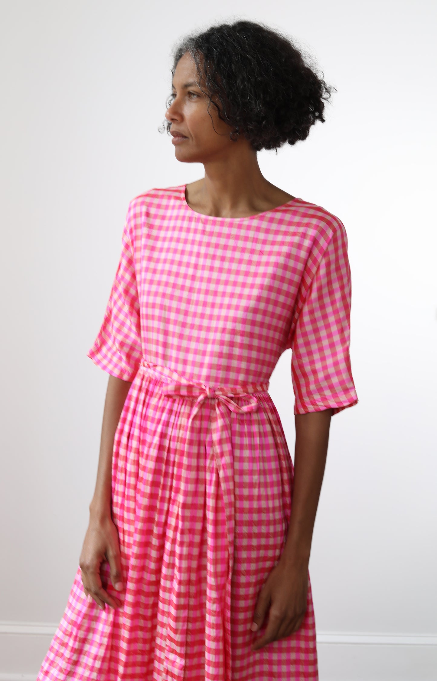 Pink Check Silk Dress