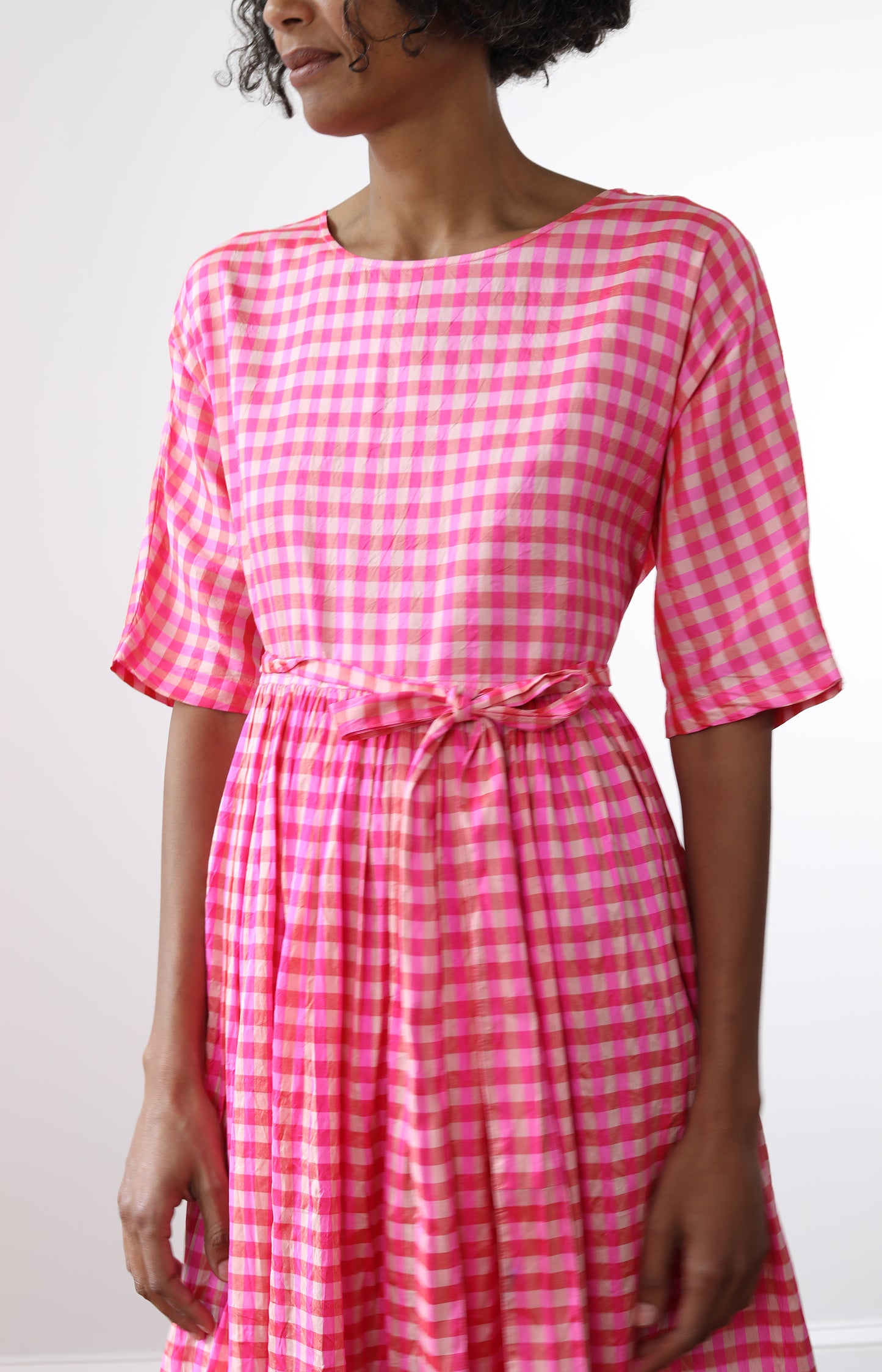 Pink Check Silk Dress