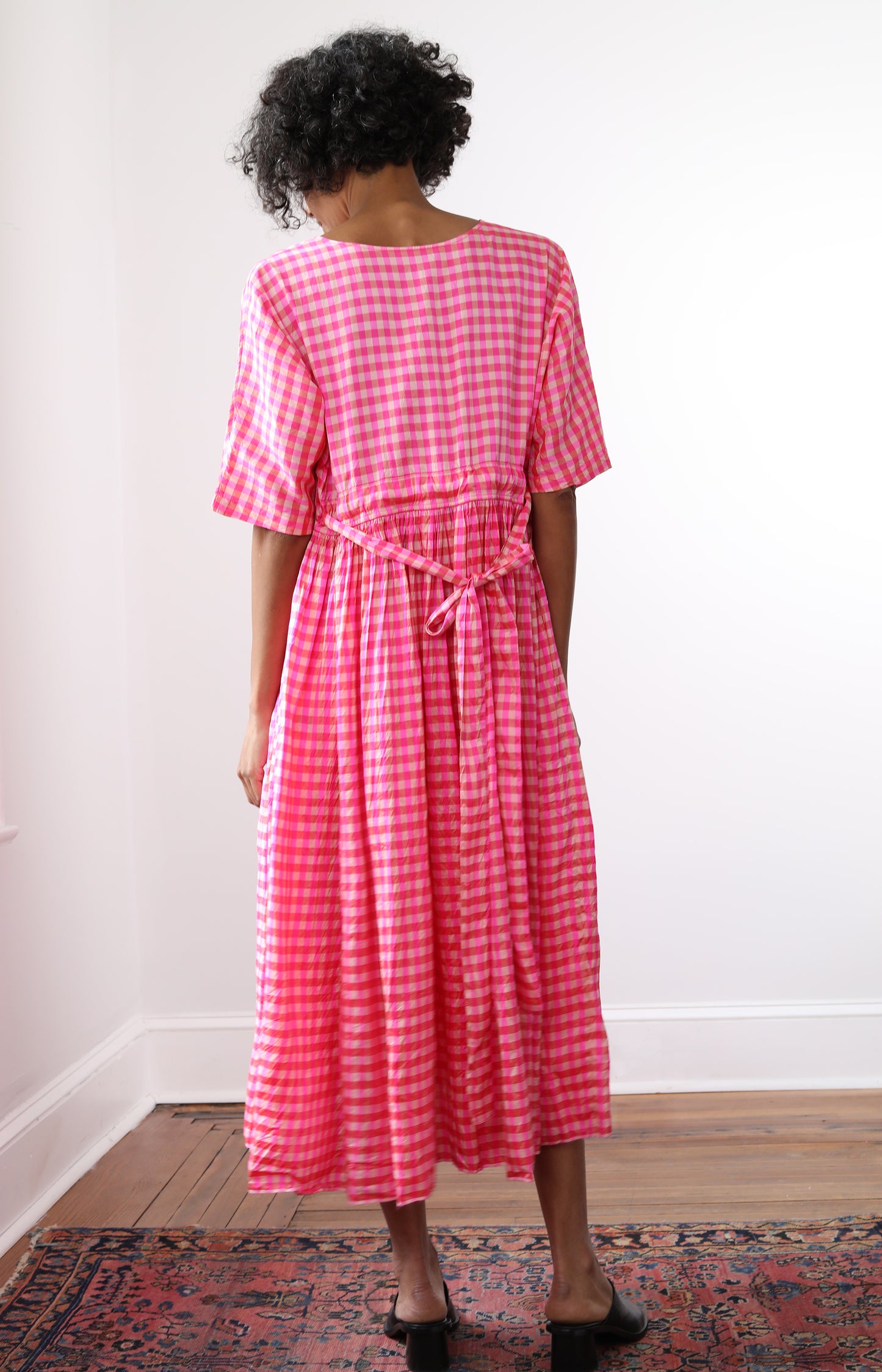 Pink Check Silk Dress