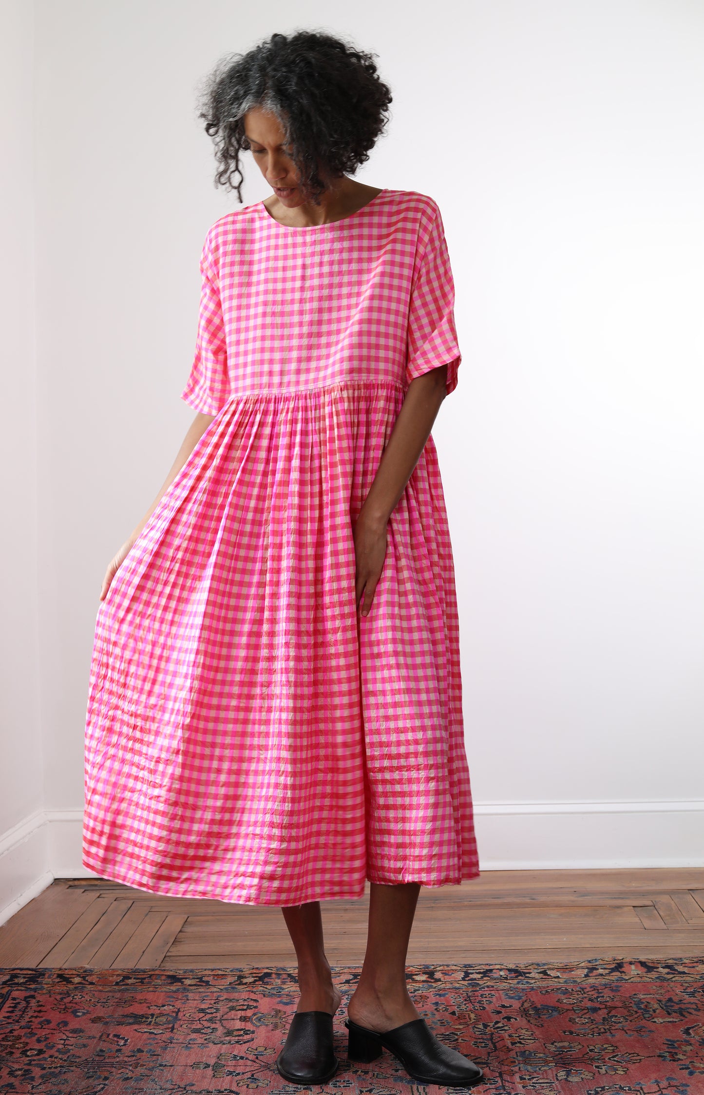 Pink Check Silk Dress