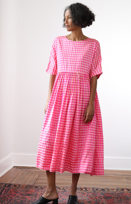 Pink Check Silk Dress