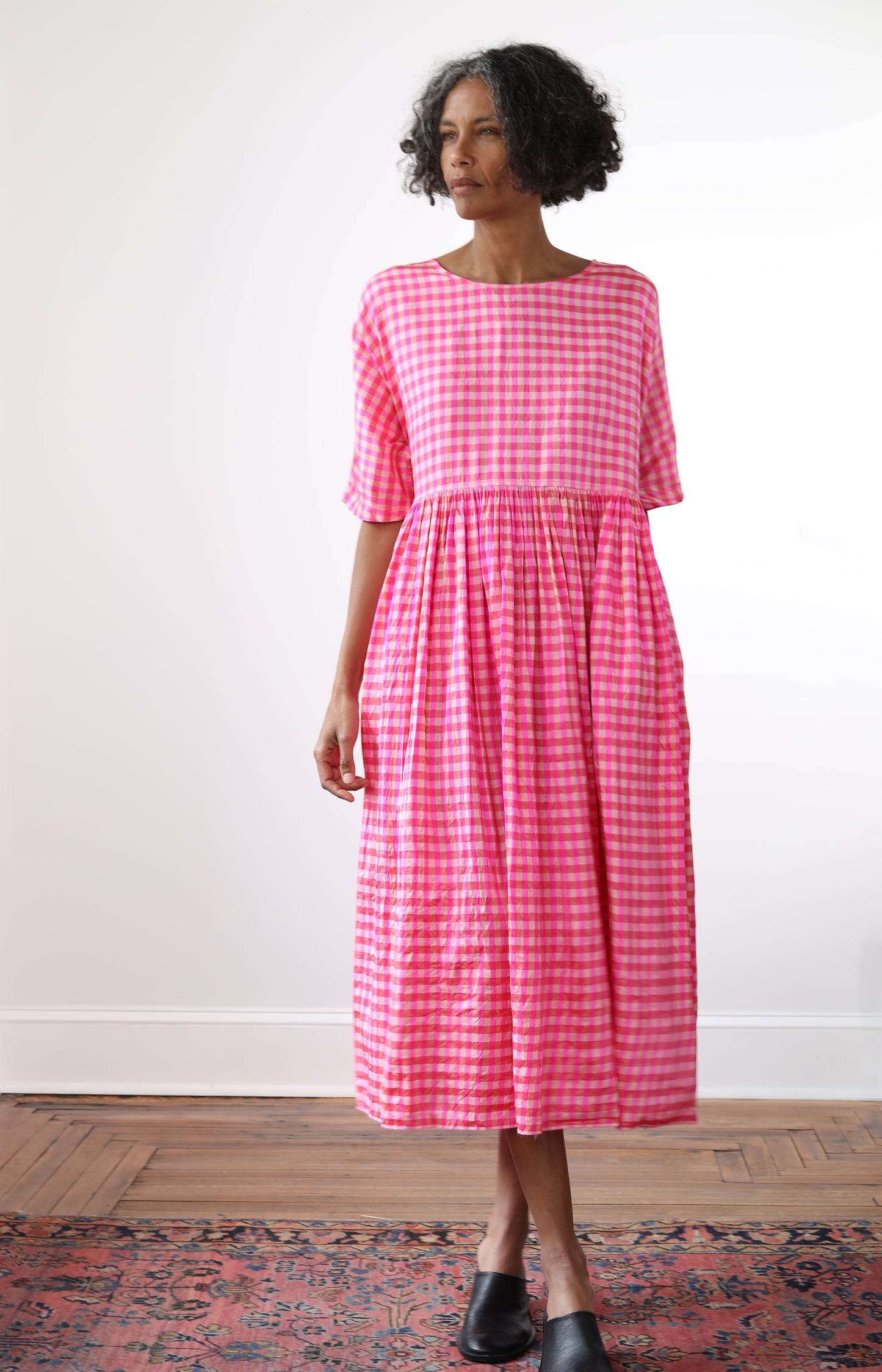 Pink Check Silk Dress