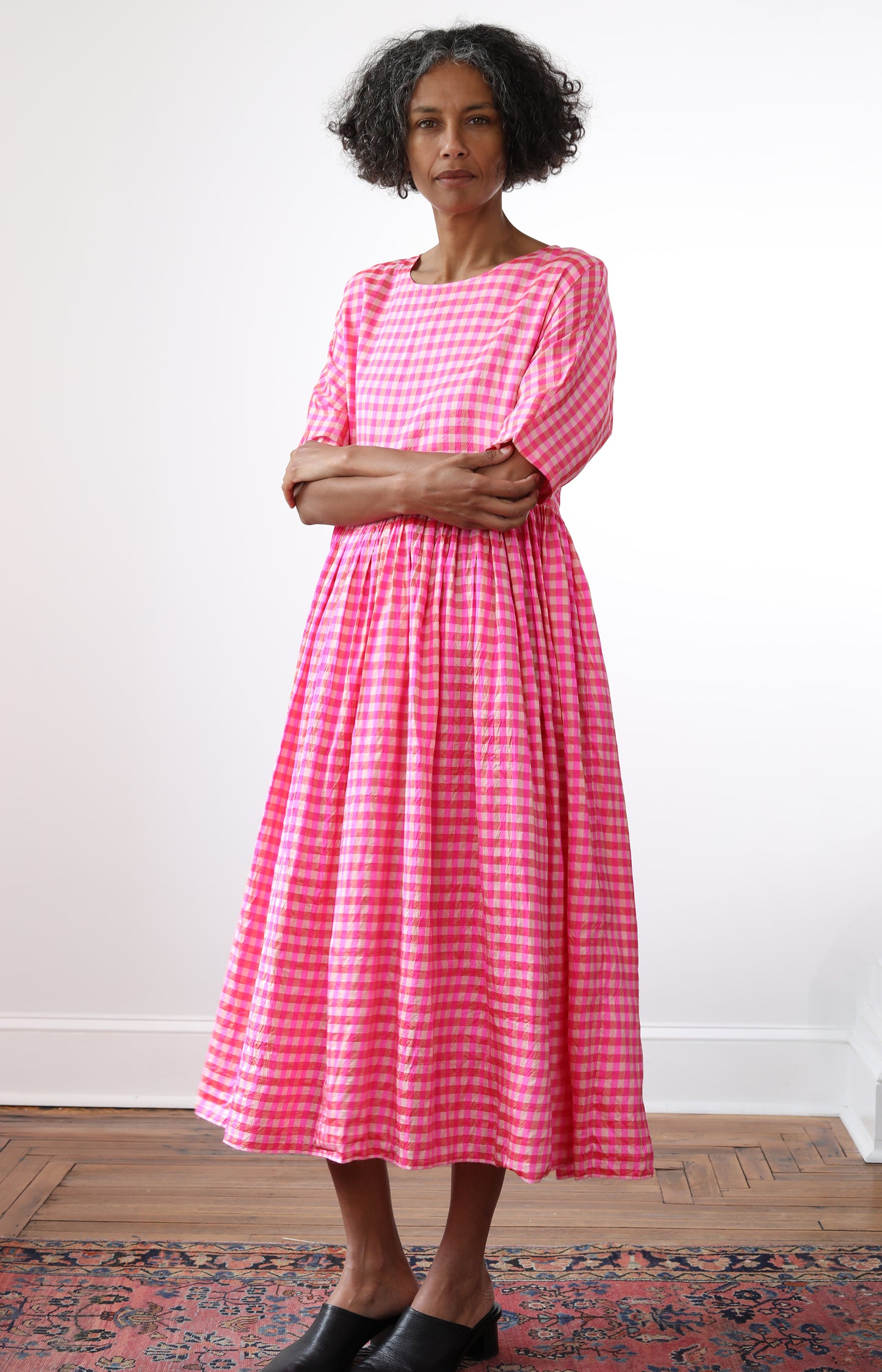 Pink Check Silk Dress
